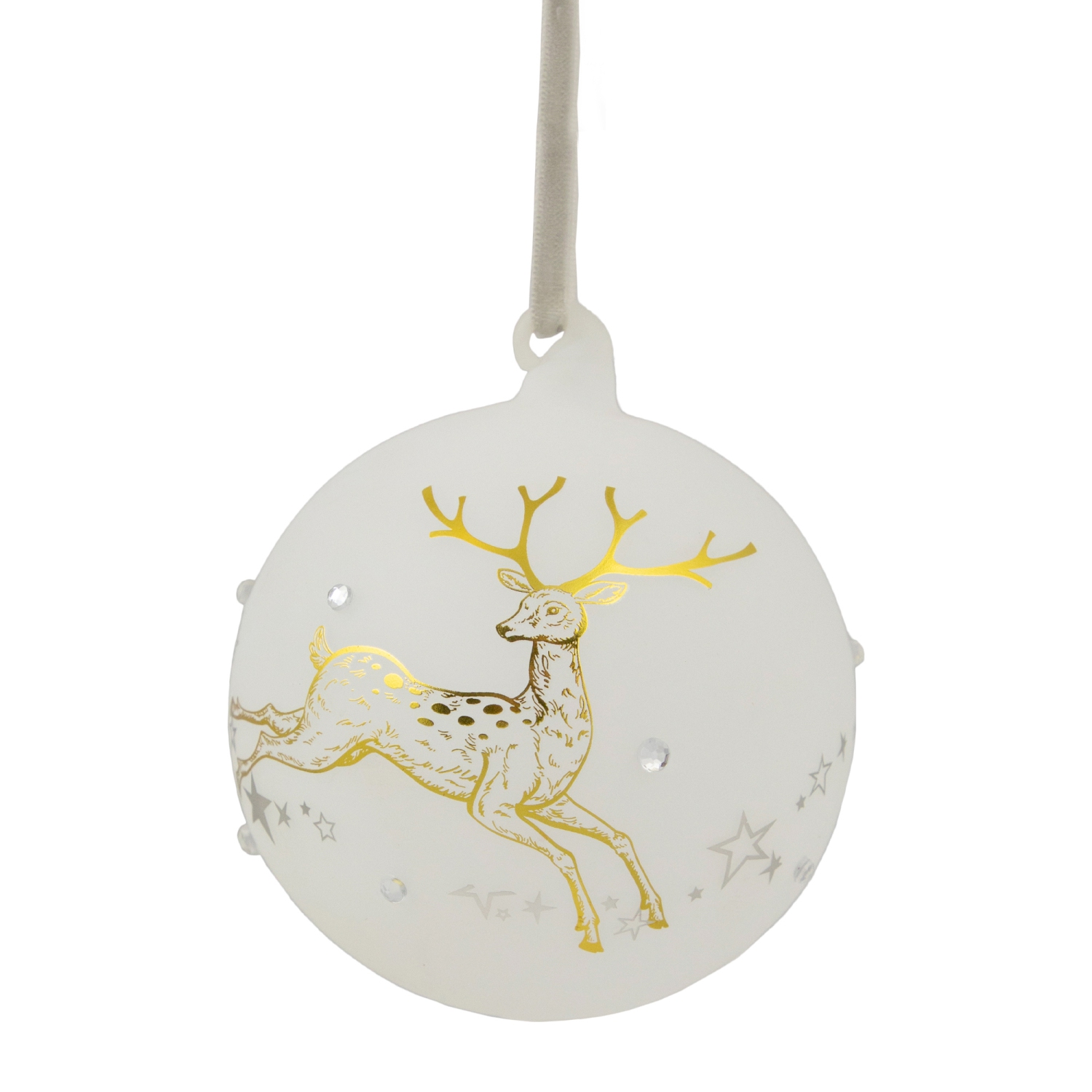 Reindeer "Dreams Come True" Glass Christmas Ornament Ball - 4.5" - Gold and White
