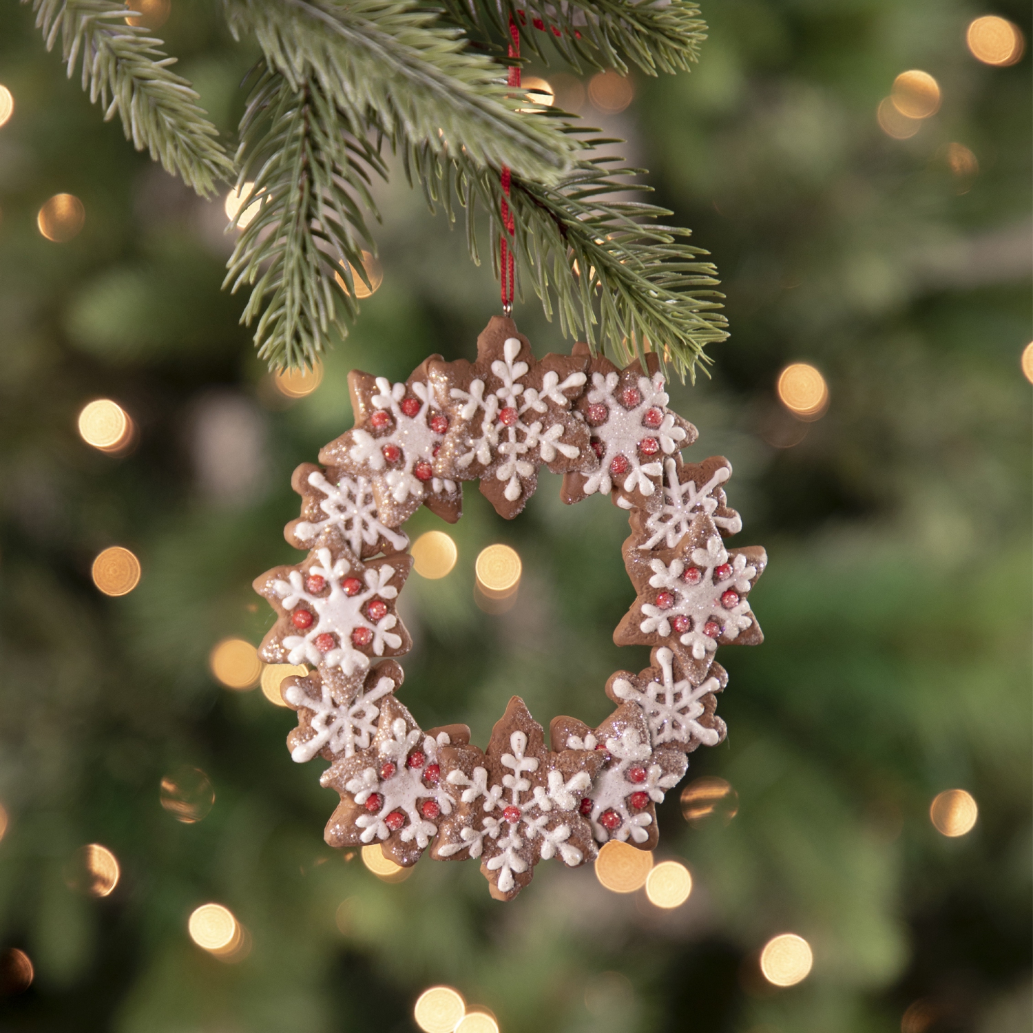 4.5" Gingerbread Snowflake Wreath Christmas Ornament