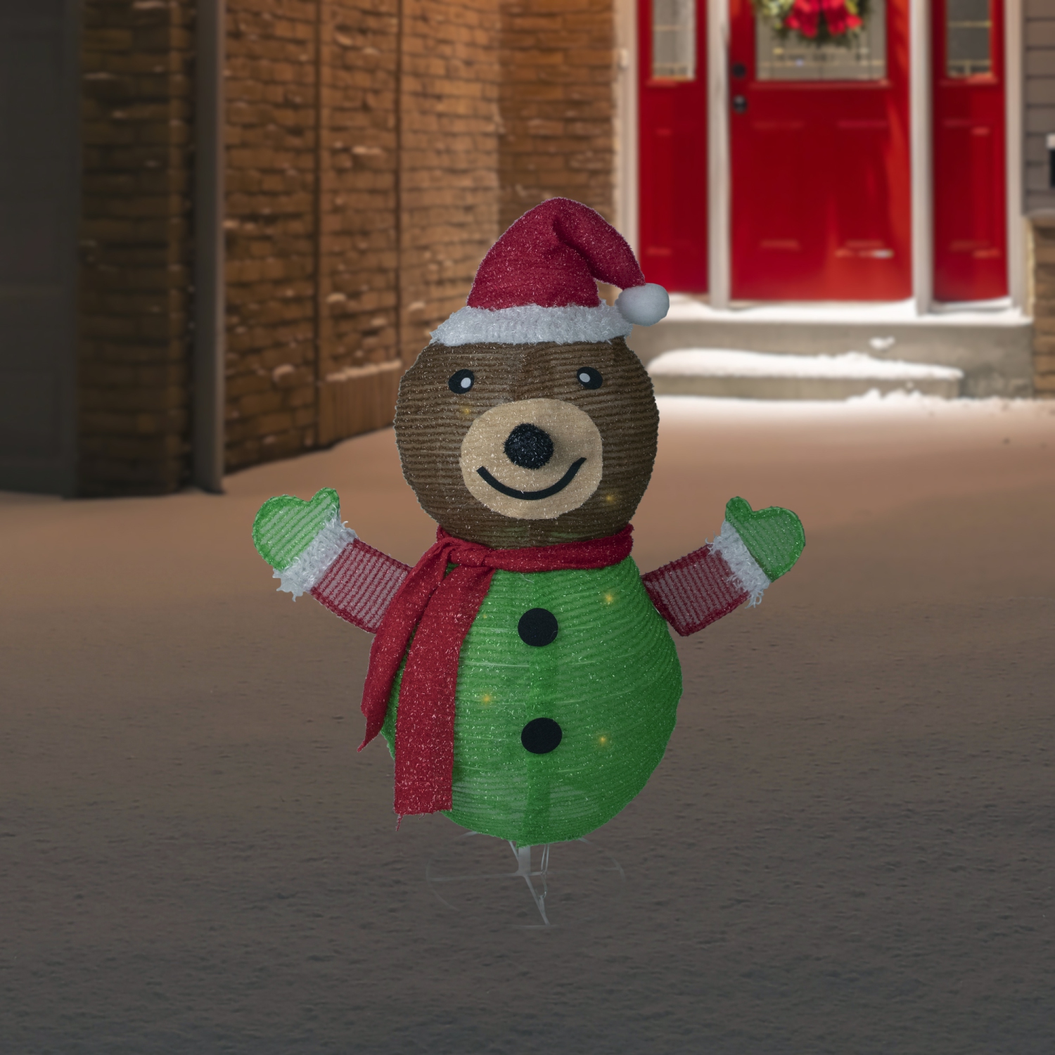 Décoration de Noël d'extérieur en forme d'ours escamotable de 25 po portant un chapeau de père Noël