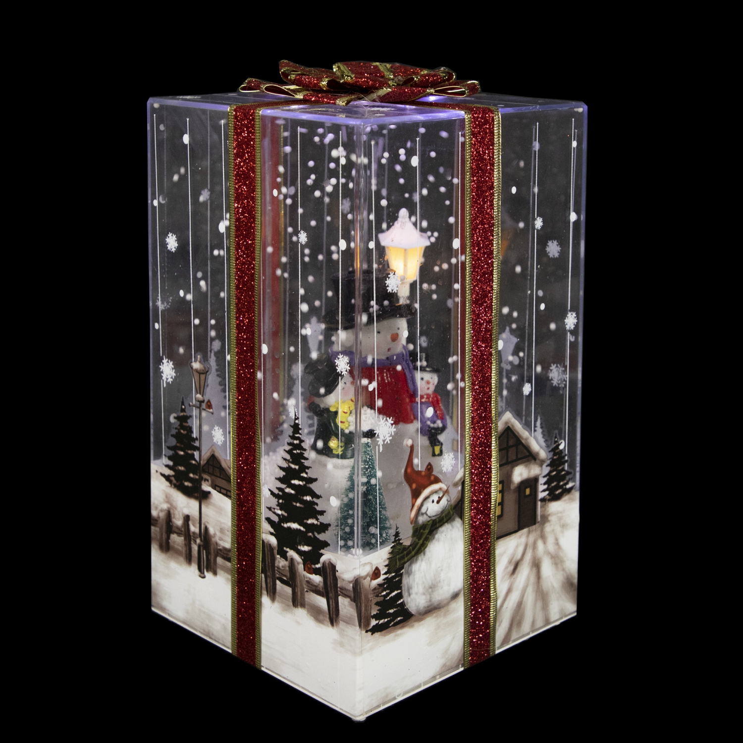 Boîte-cadeau lumineuse et musicale bonhomme de neige familial décoration de Noël - 12 po
