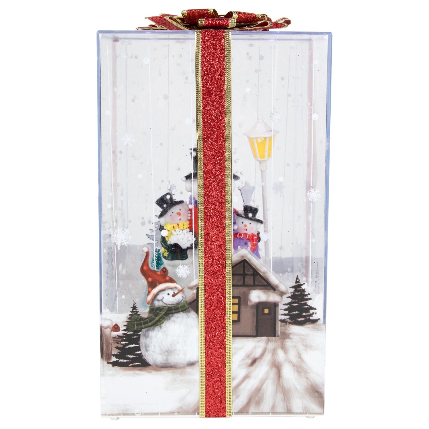 Boîte-cadeau lumineuse et musicale bonhomme de neige familial décoration de Noël - 12 po