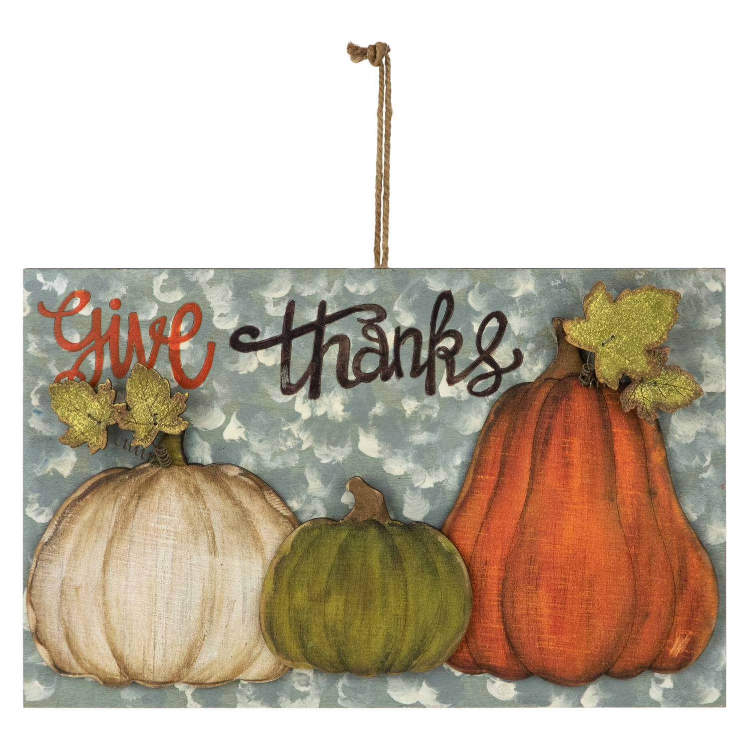 16.5" "Give Thanks" Fall Harvest Pumpkin Wall Sign
