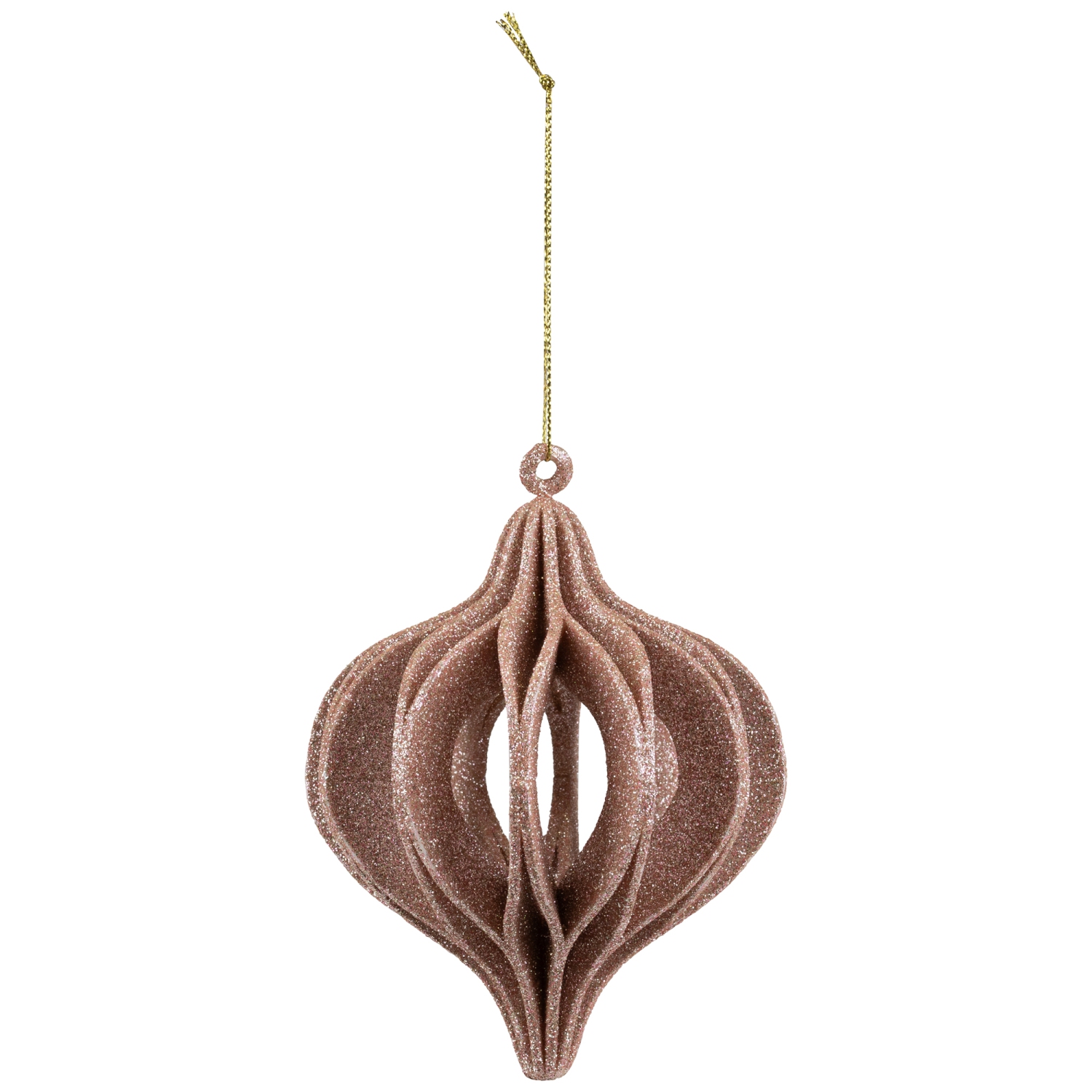 Champagne Pink Open Cut Glitter Onion Shatterproof Christmas Ornament 5"