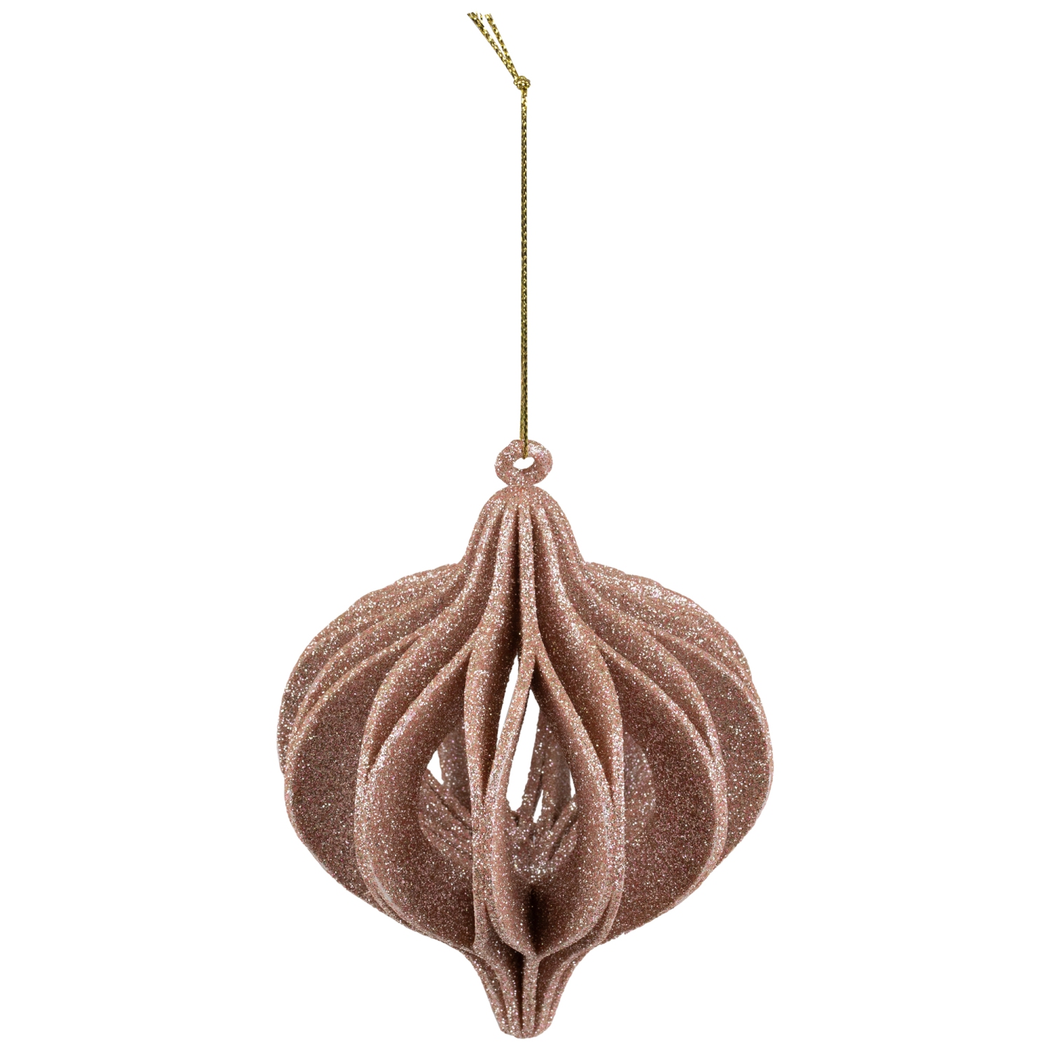 Champagne Pink Open Cut Glitter Onion Shatterproof Christmas Ornament 5"