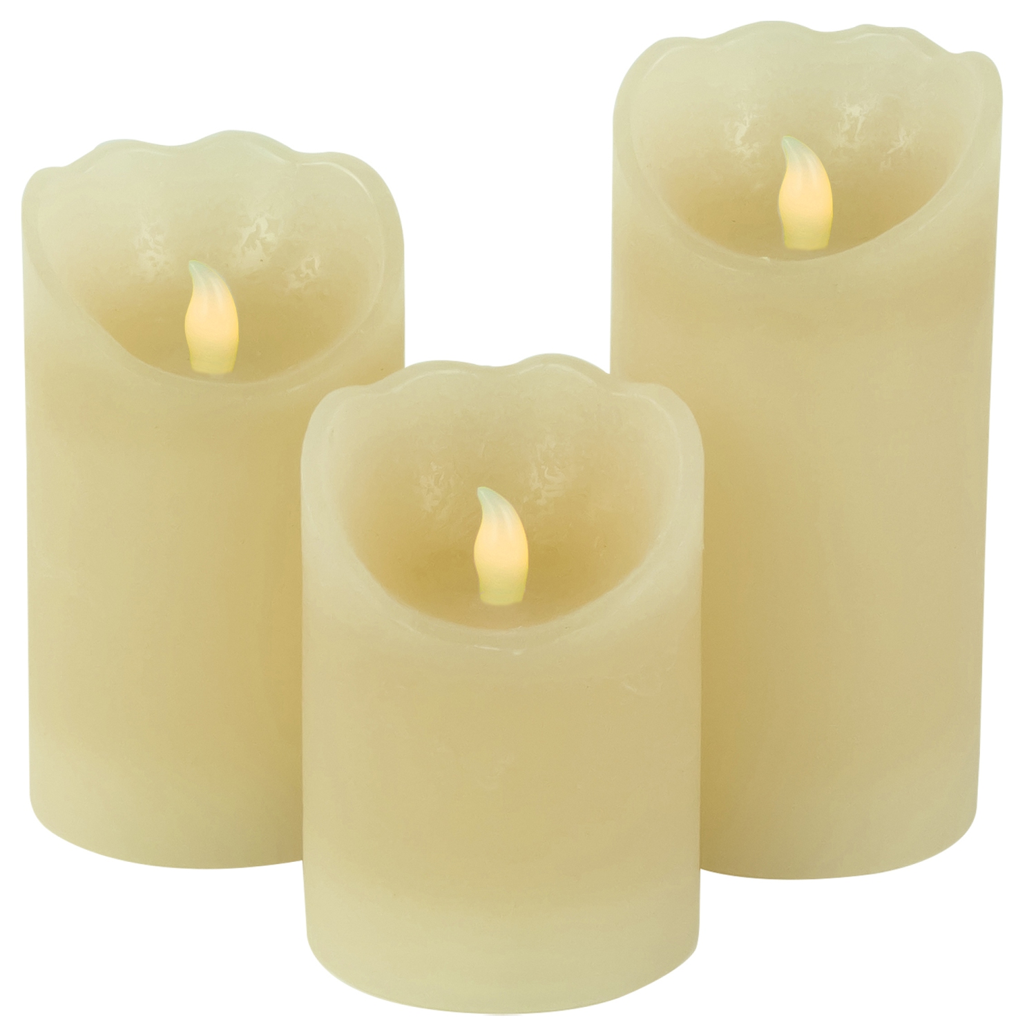 LED Operated Flameless Pillar Candles - 6" - Cream - Set of 3