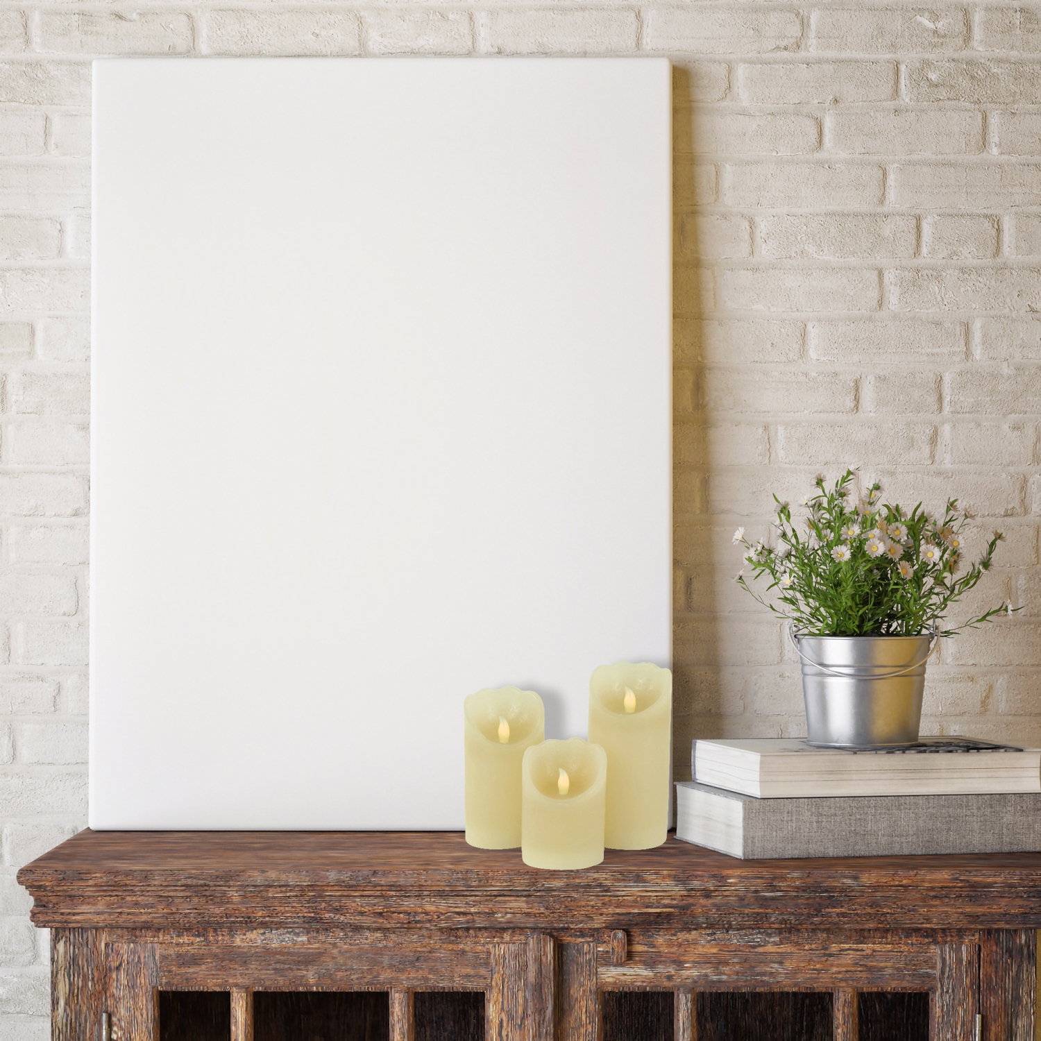 Bougies piliers sans flamme à DEL, 6 po, crème, ensemble de 3