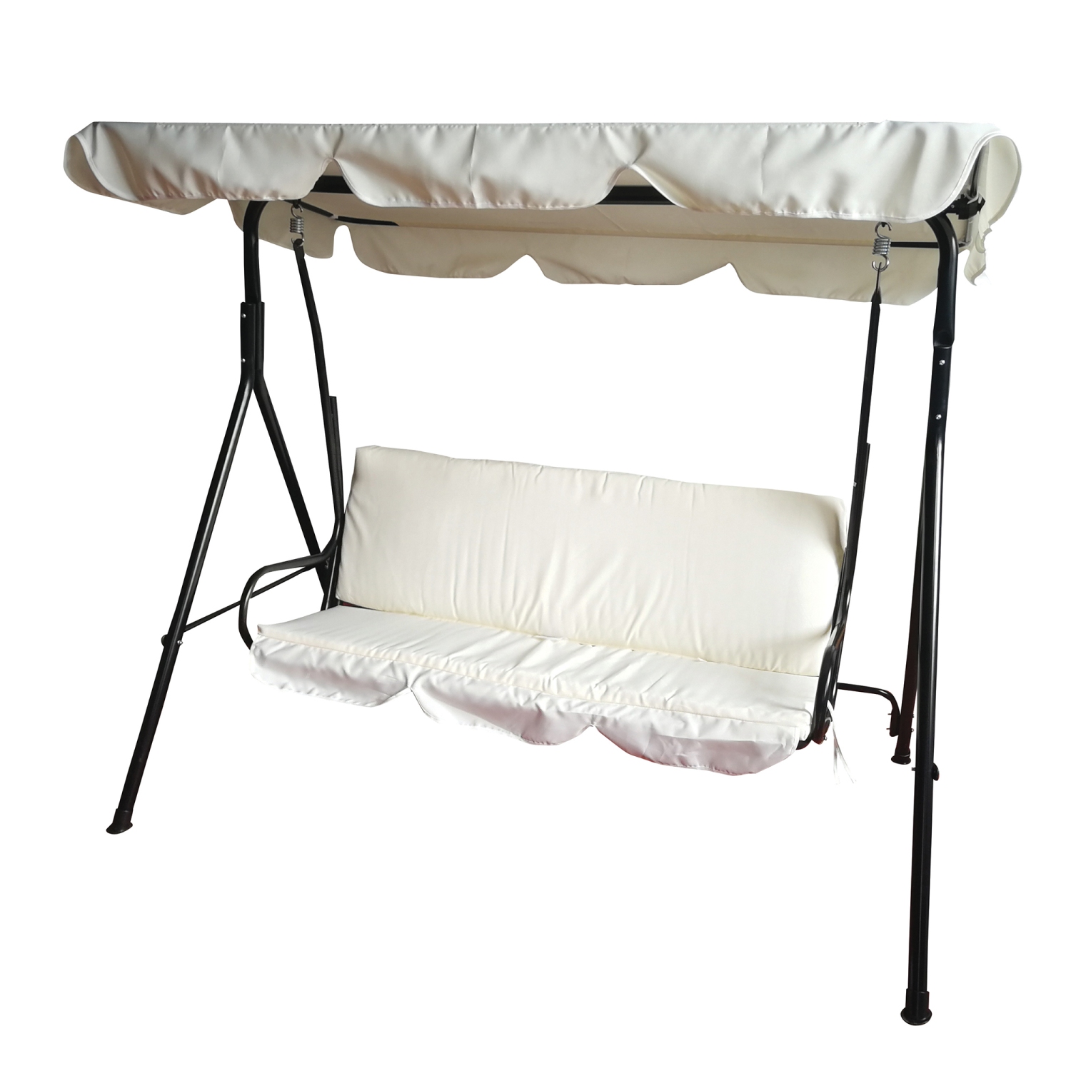 3-Seater Outdoor Patio Swing with Adjustable Canopy - Cream