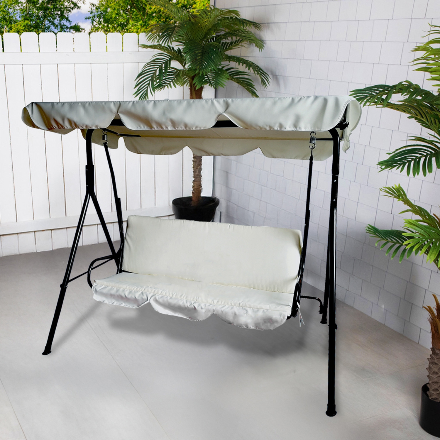 3-Seater Outdoor Patio Swing with Adjustable Canopy - Cream