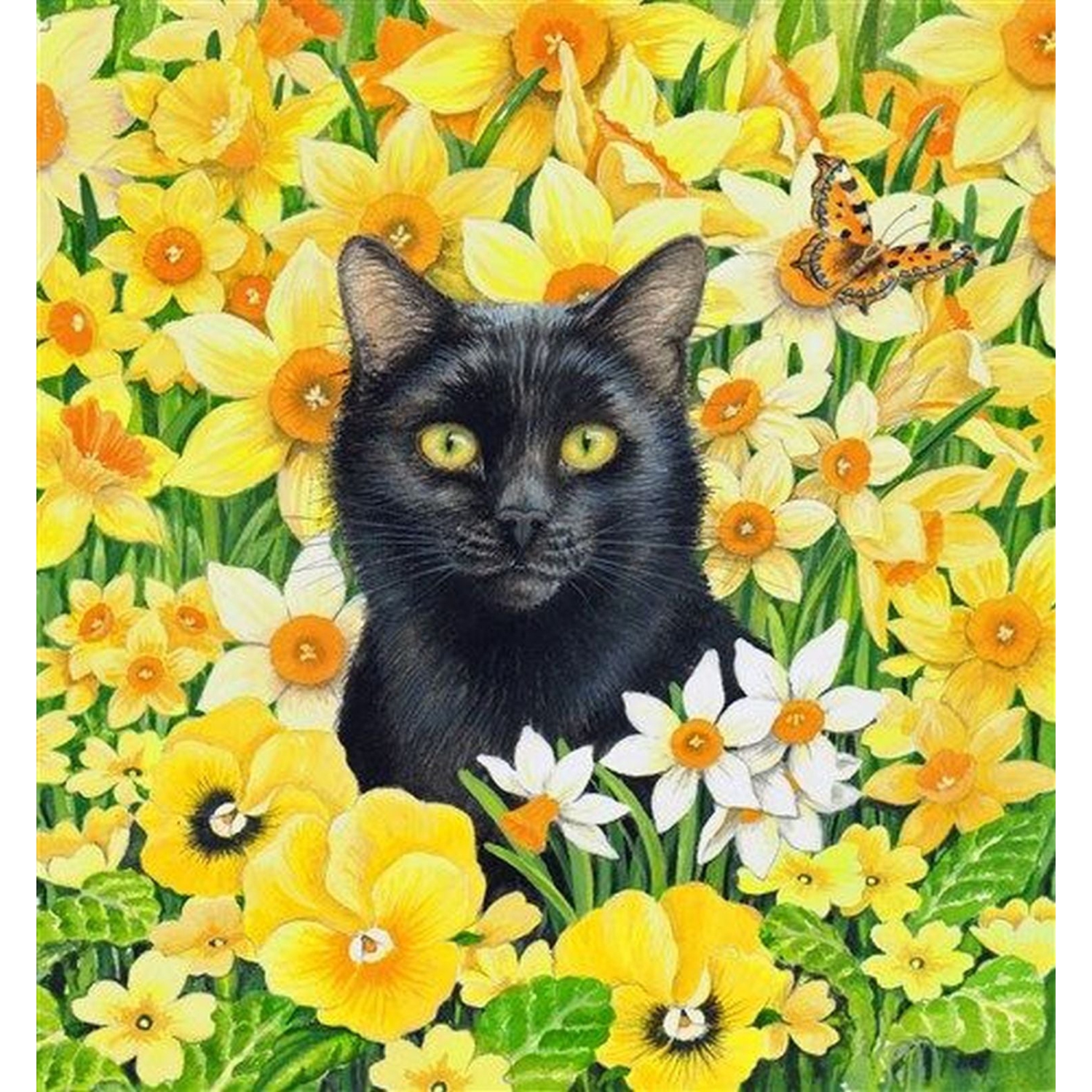 Crystal Art - CA Card - Cat Among the Flowers