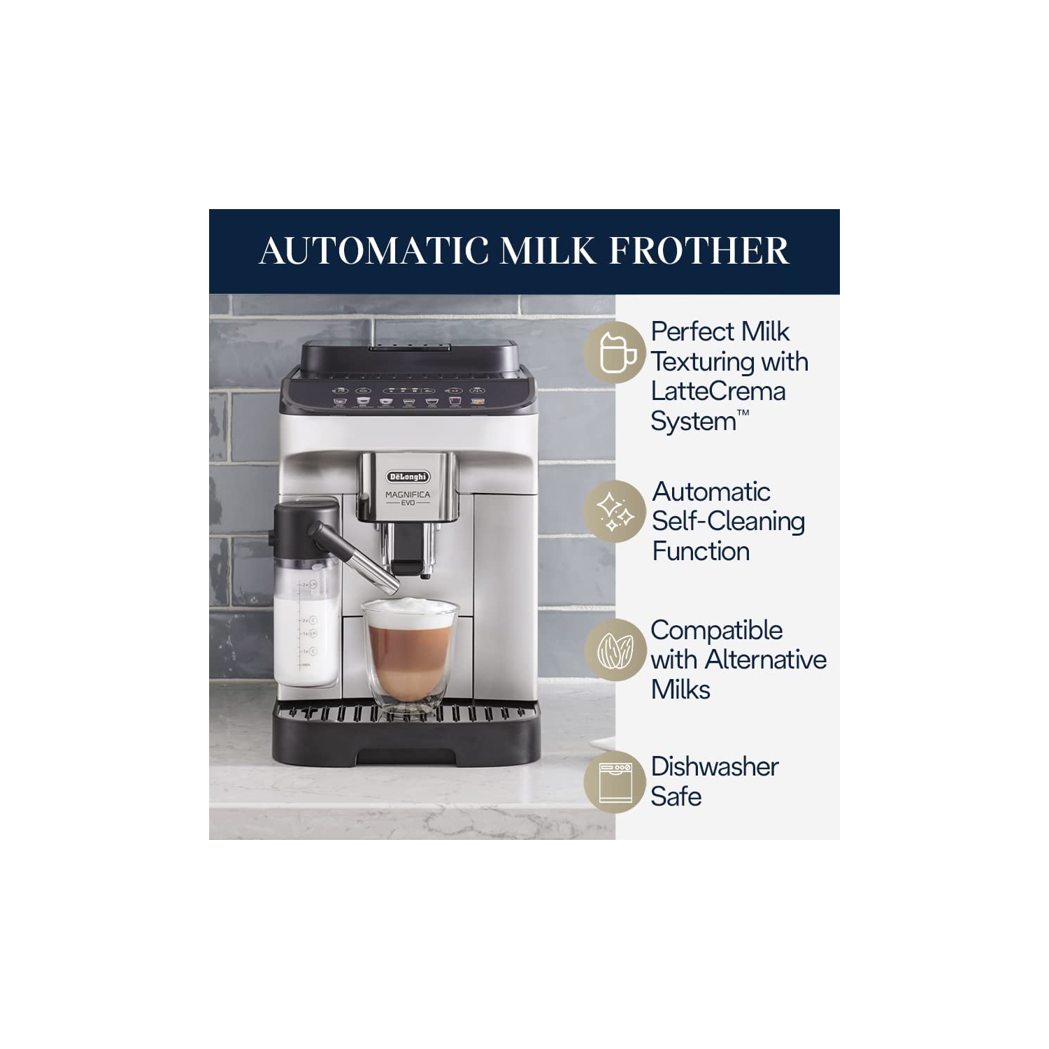 REFURBISHED – De'Longhi Magnifica Evo Automatic Espresso Machine with LatteCrema Frother & Coffee Grinder - Silver/Black