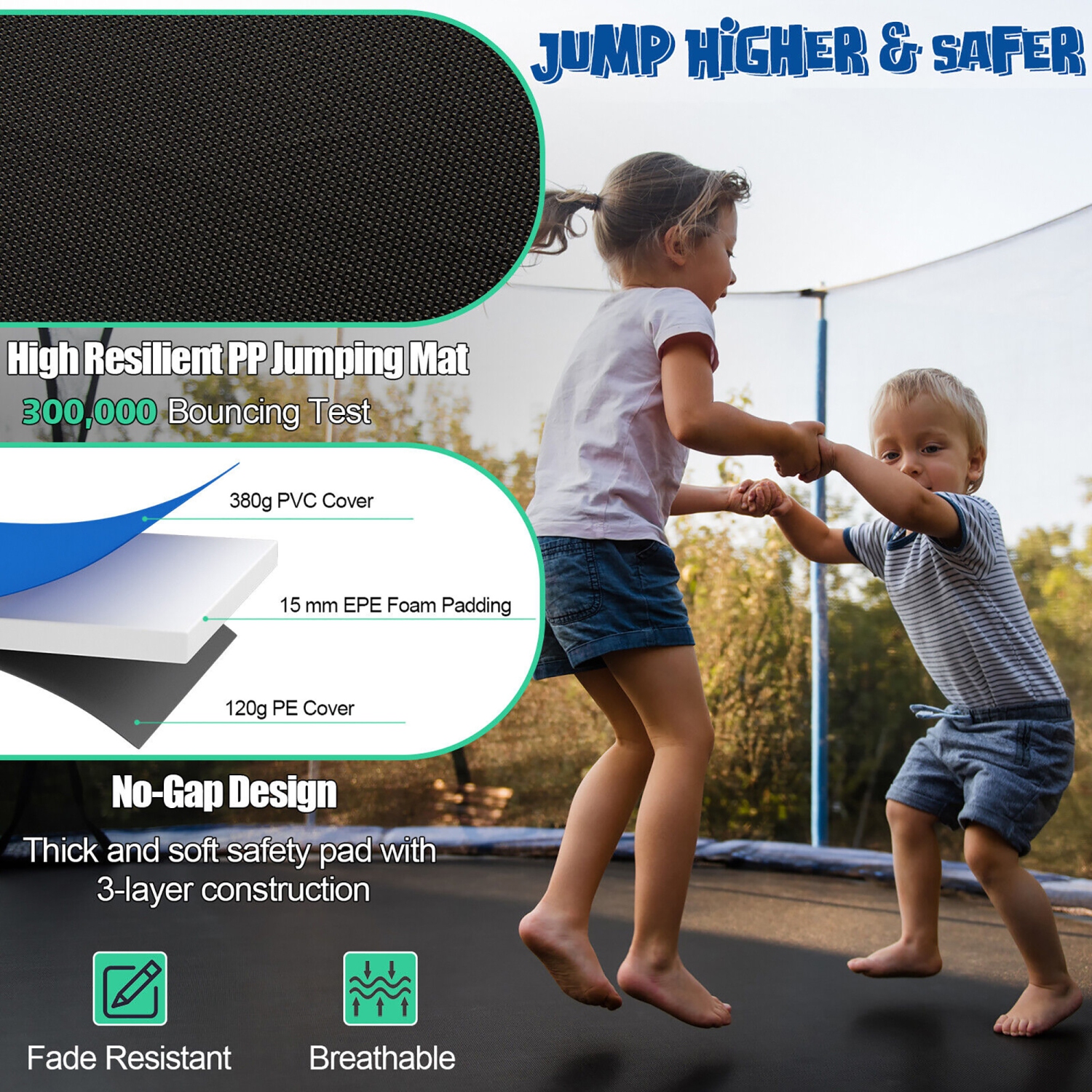 Gymax 12/14/15/16FT Recreational Trampoline w/ Inner Enclosure Net Basketball Hoop Ladder