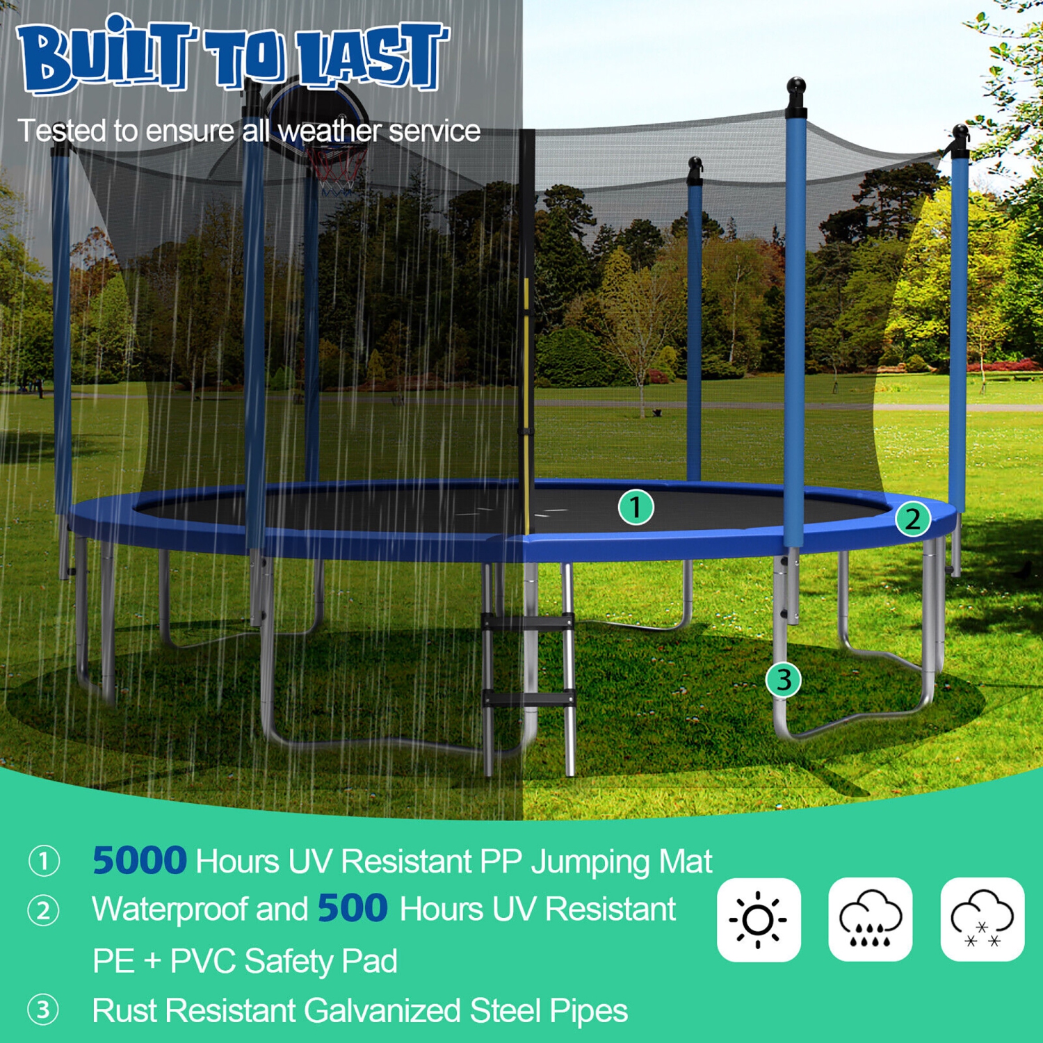 Gymax 12/14/15/16FT Recreational Trampoline w/ Inner Enclosure Net Basketball Hoop Ladder