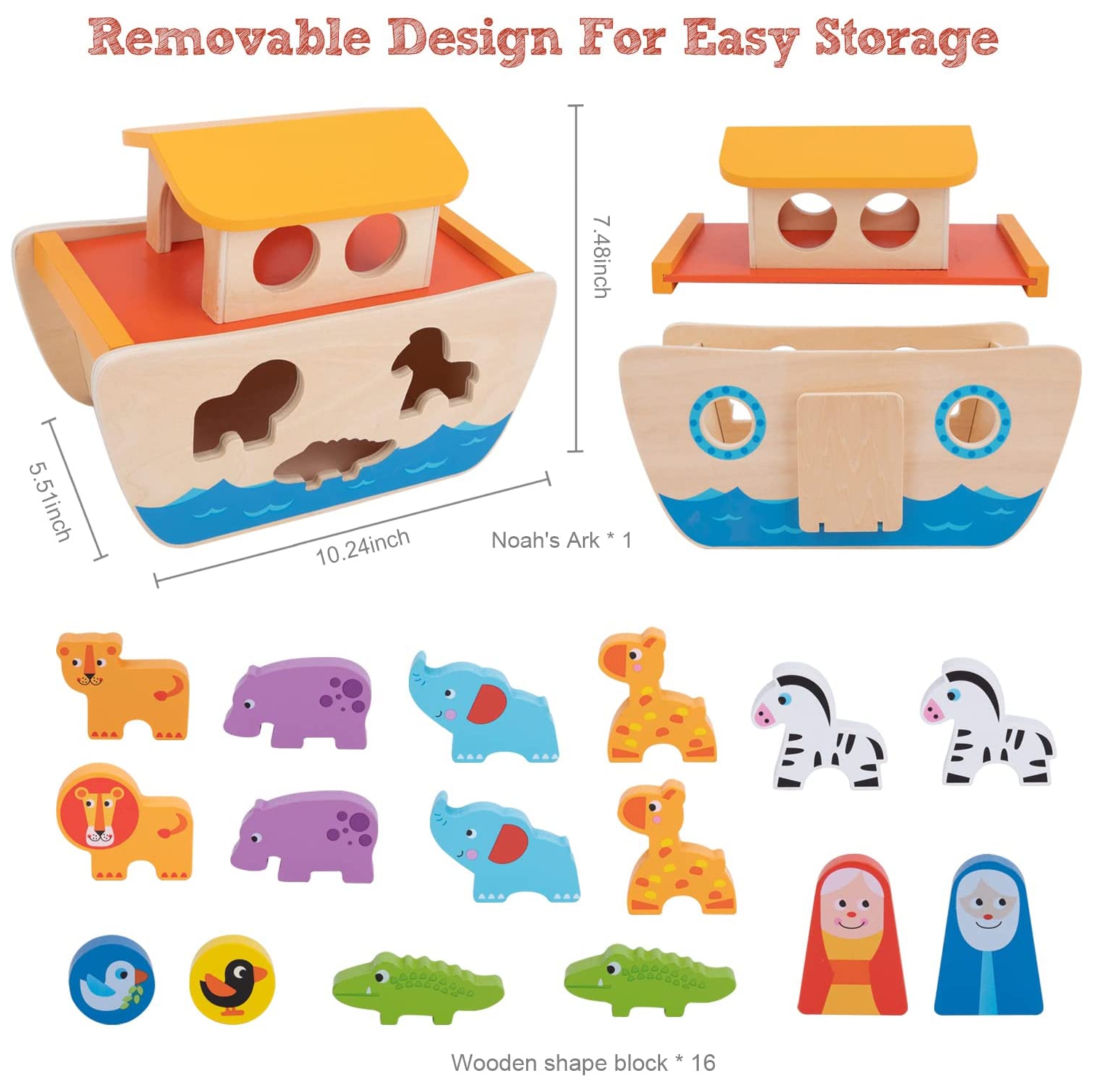 TOOKYLAND Ensemble de Jeu Arche de Noé - 18pcs - Jouet Trieur de Formes, pour Enfant 2 Ans et +