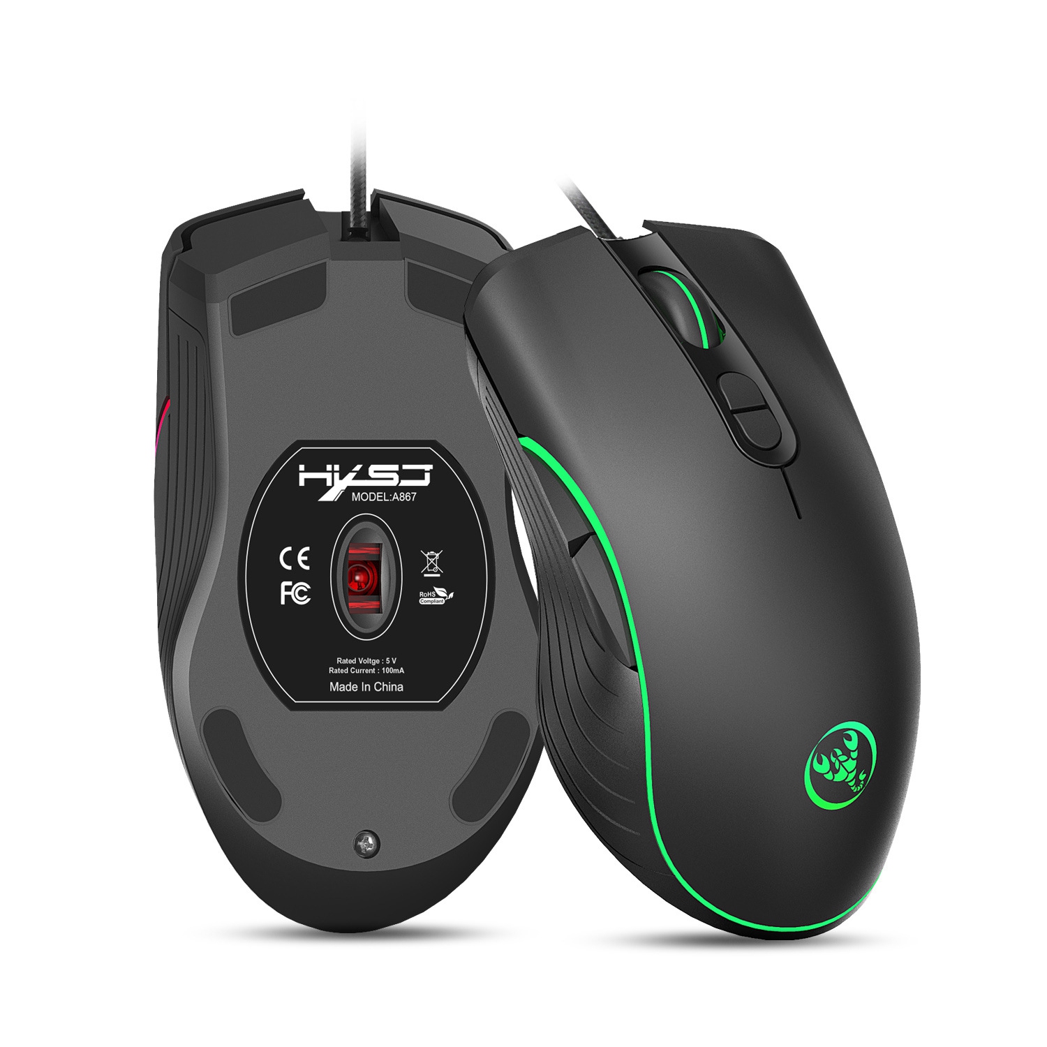 SuperShield A867 RGB luminous gaming mouse wired programming mouse four-speed DPI Adjustable, Comfortable Grip Gamer Mice