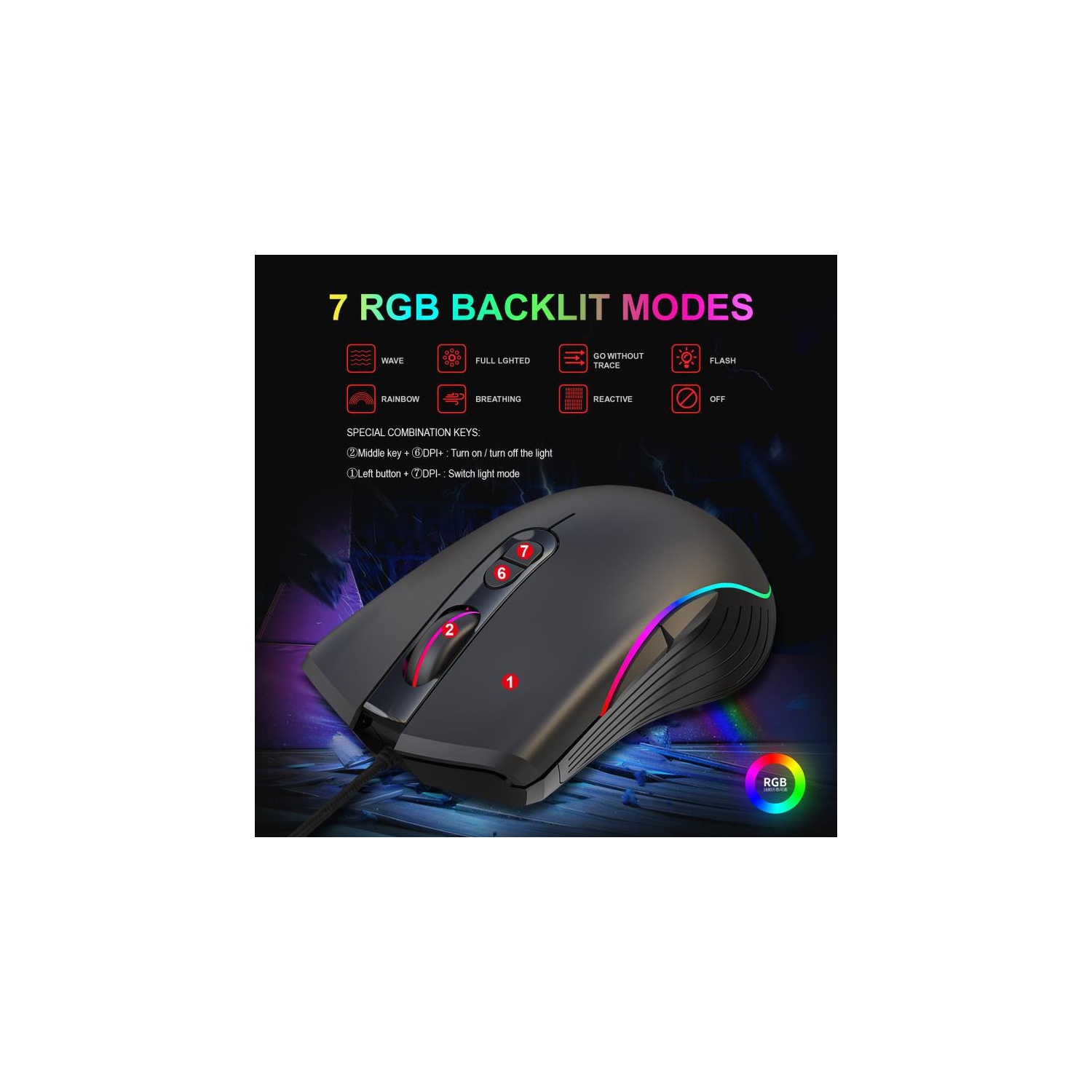 SuperShield A867 RGB luminous gaming mouse wired programming mouse four-speed DPI Adjustable, Comfortable Grip Gamer Mice