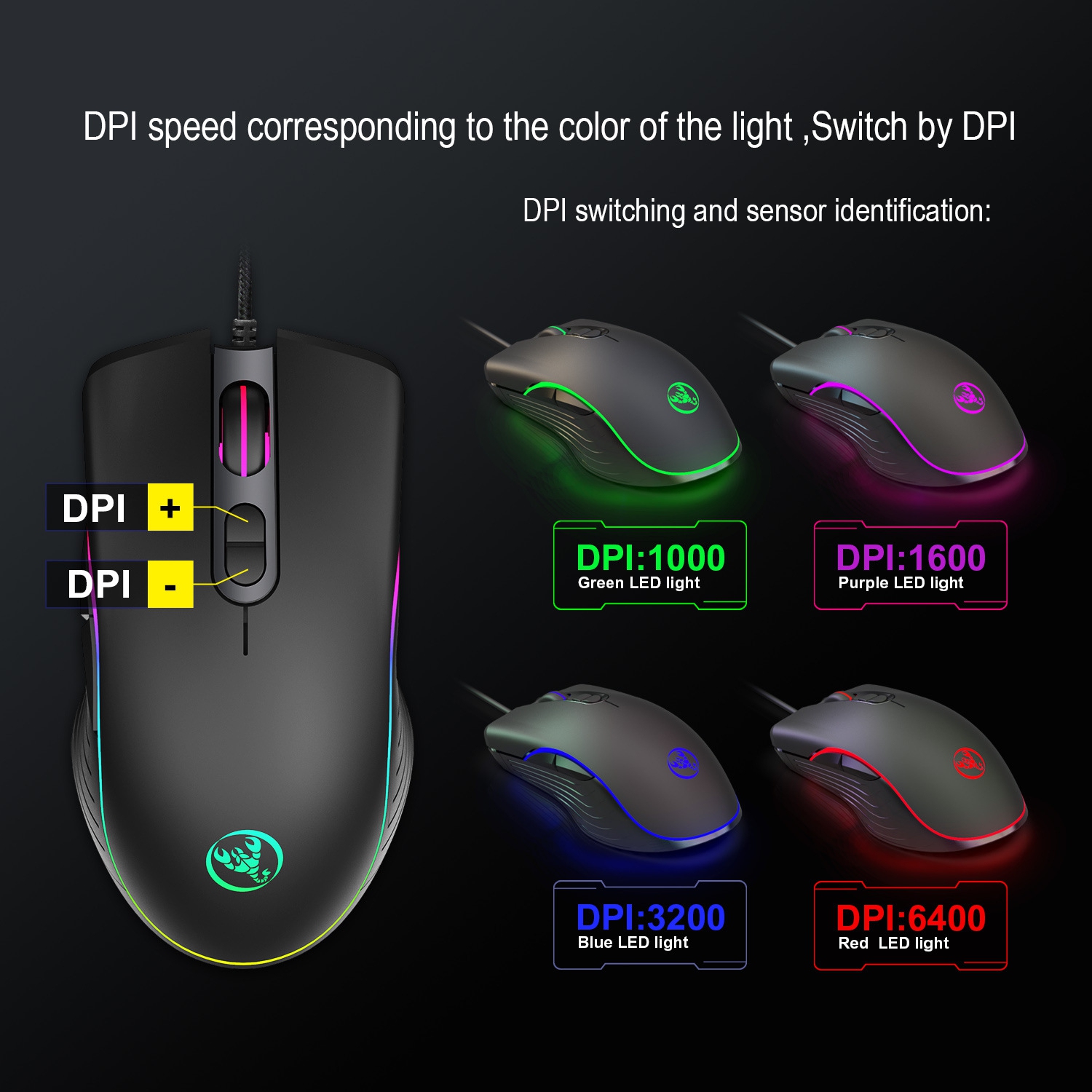 SuperShield A867 RGB luminous gaming mouse wired programming mouse four-speed DPI Adjustable, Comfortable Grip Gamer Mice