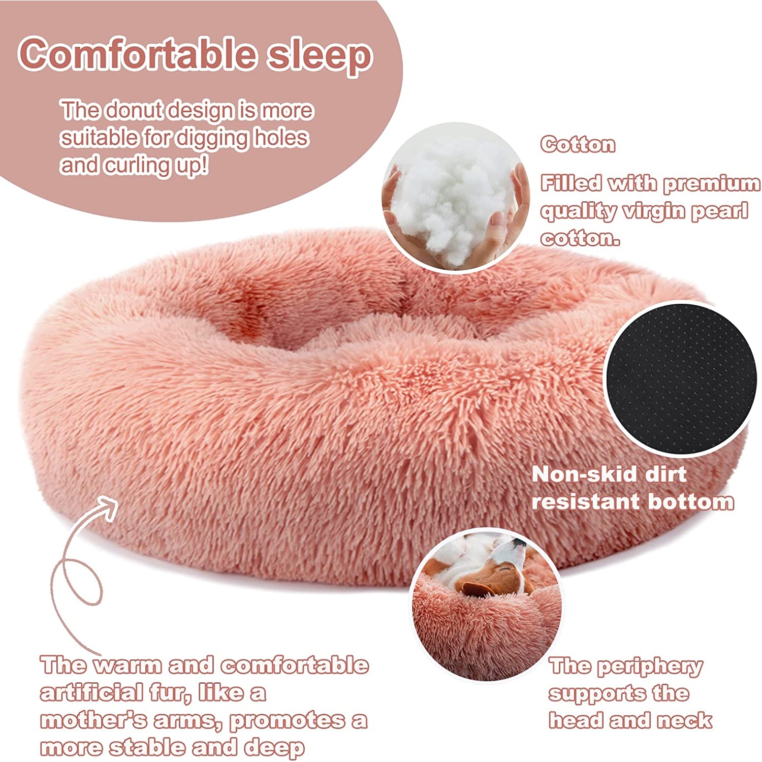 Lit de couchage en peluche lavable pour animaux de compagnie rond ISTAR pour chiots, animaux de compagnie, etc.