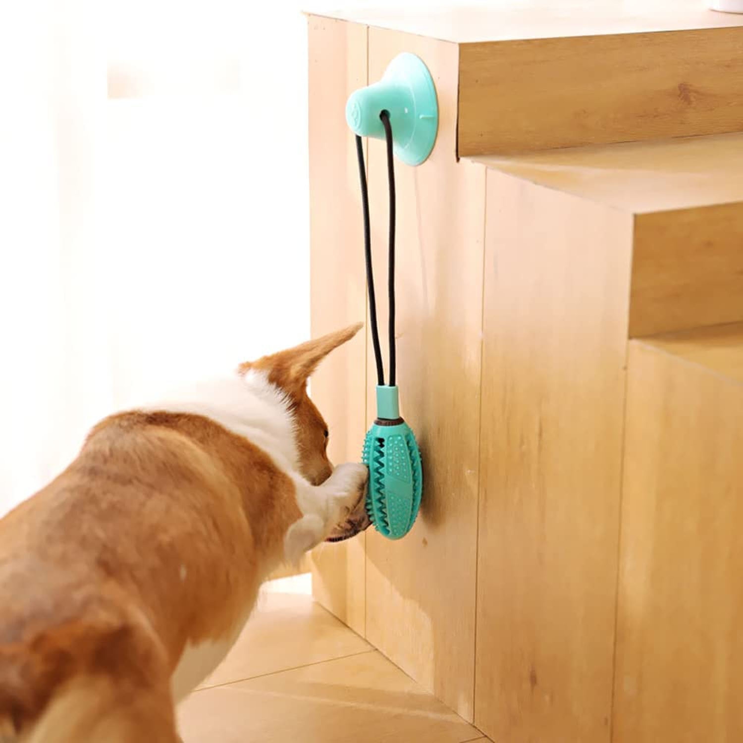 Multifunction Chew Toys for Cleaning Teeth,Self Playing Treat Ball with Suction Cup Food Dispensing for Dog Puppy