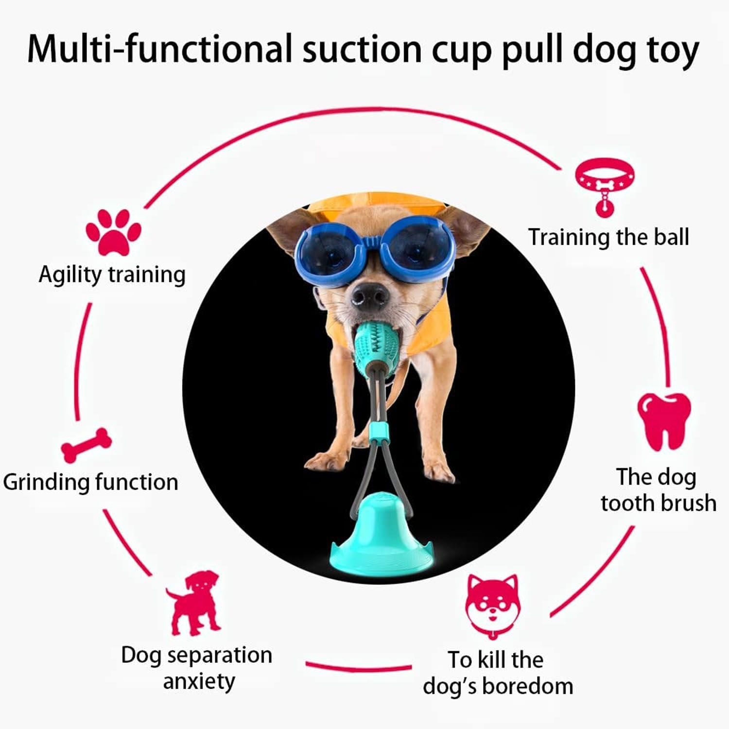 Multifunction Chew Toys for Cleaning Teeth,Self Playing Treat Ball with Suction Cup Food Dispensing for Dog Puppy