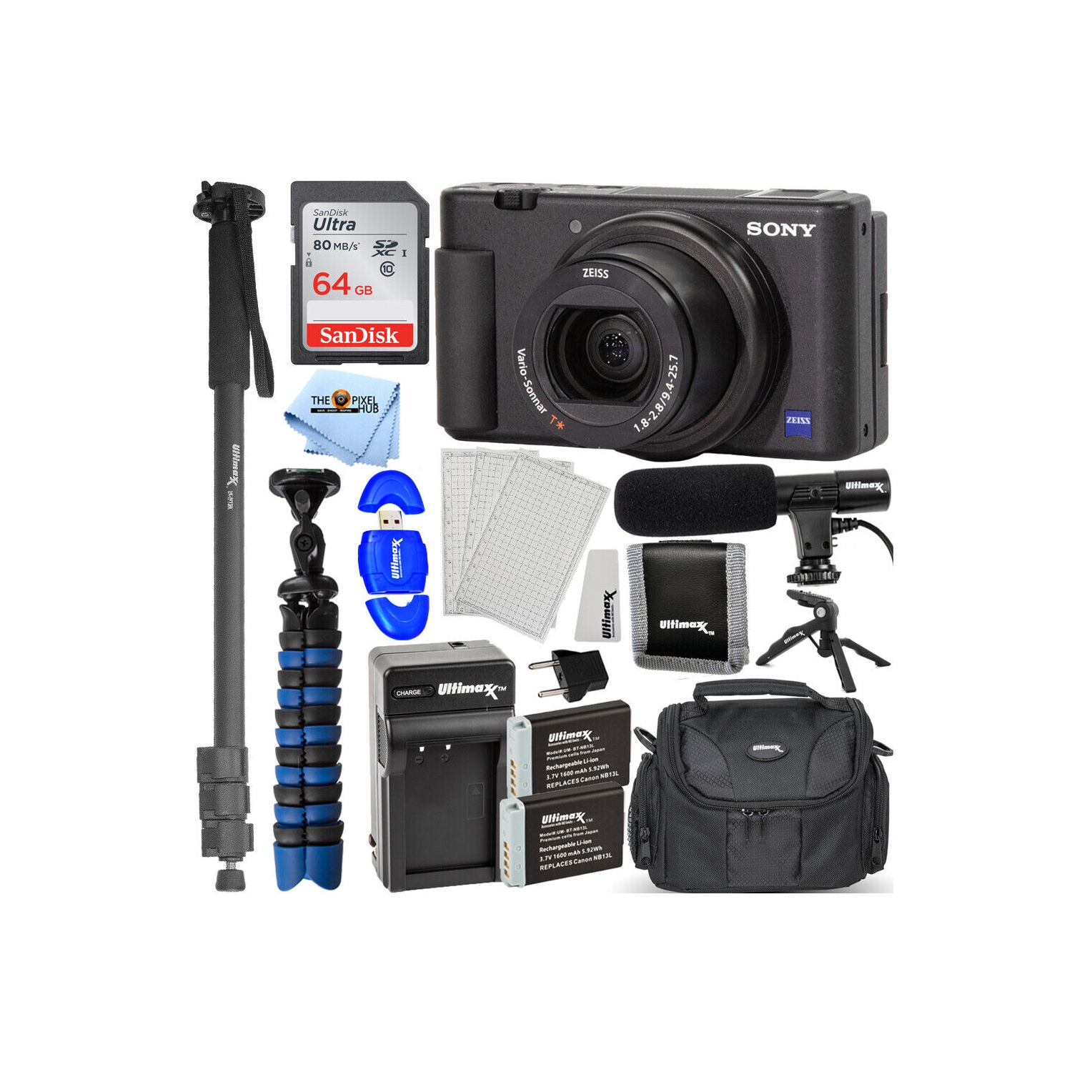 Sony ZV-1 20.1MP/4K Compact Vlog Digital Camera - 14PC Accessory Vlogging Bundle