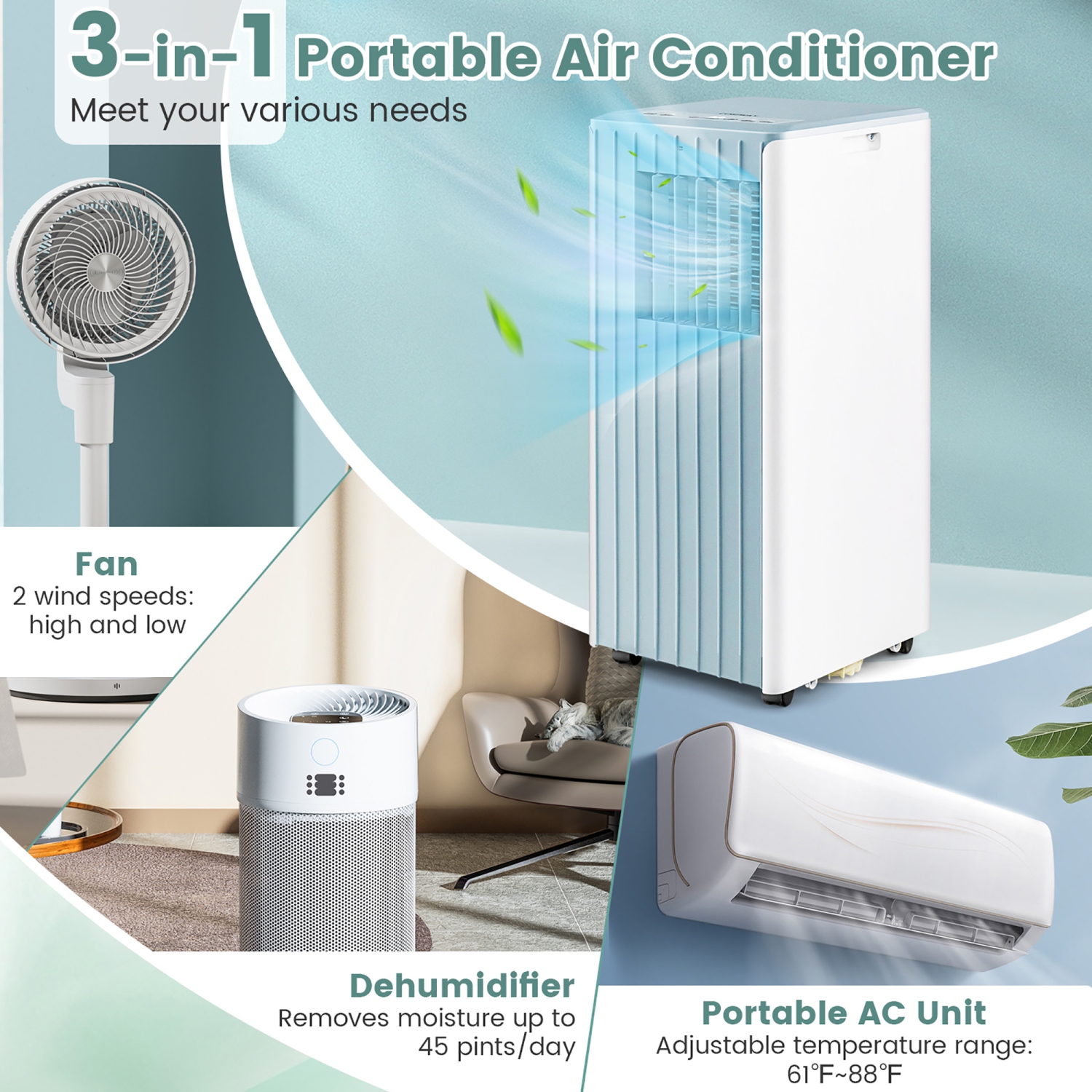 Gymax Portable Air Conditioner 10000 BTU 3-in-1 AC Unit w/ Humidifier & Sleep Mode