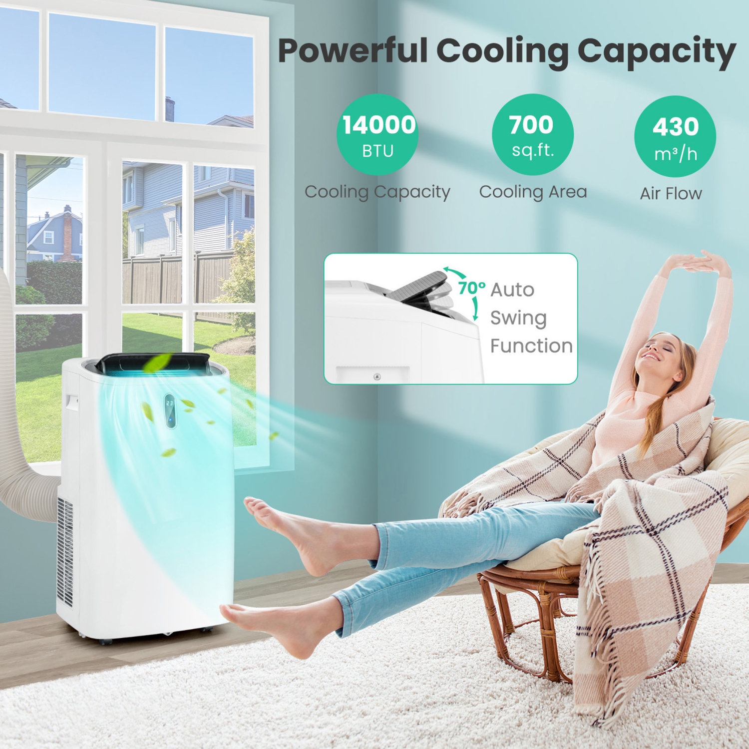 Gymax 14000 BTU Portable Air Conditioner Controlled by WiFi Smart App & Remote