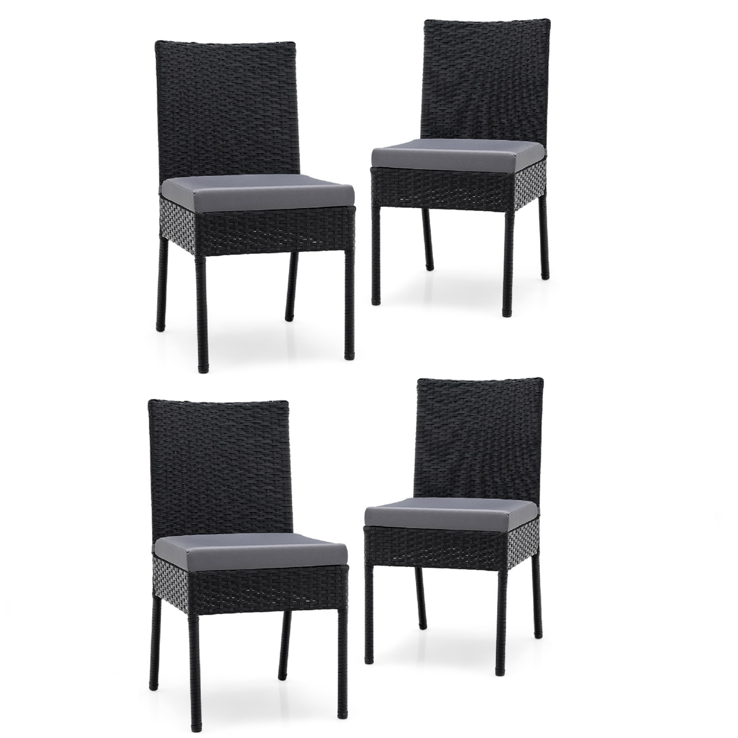 Gymax 4PCS PE Wicker Patio Dining Chairs Outdoor Rattan Chair Set w/ Cushions