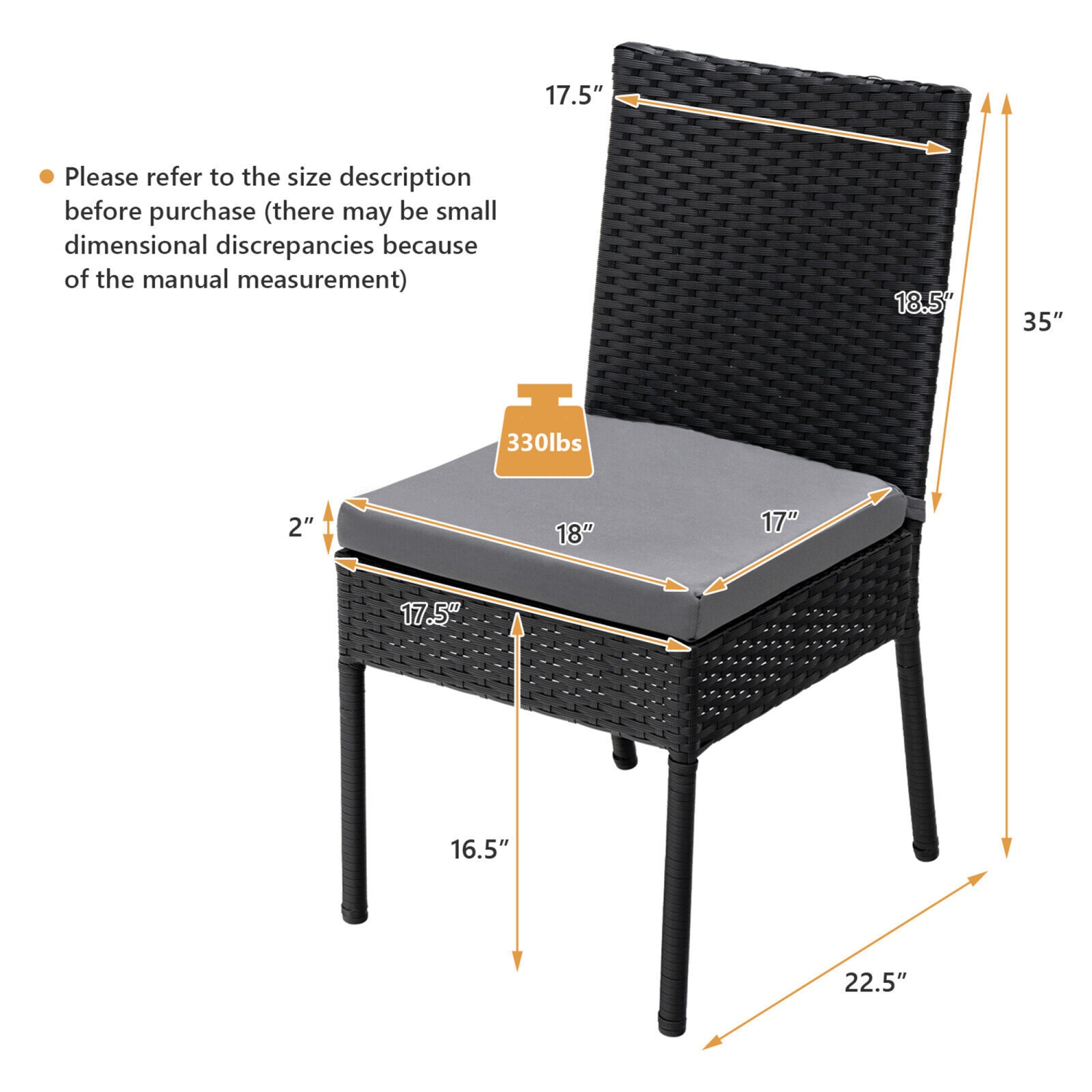 Gymax 4PCS PE Wicker Patio Dining Chairs Outdoor Rattan Chair Set w/ Cushions