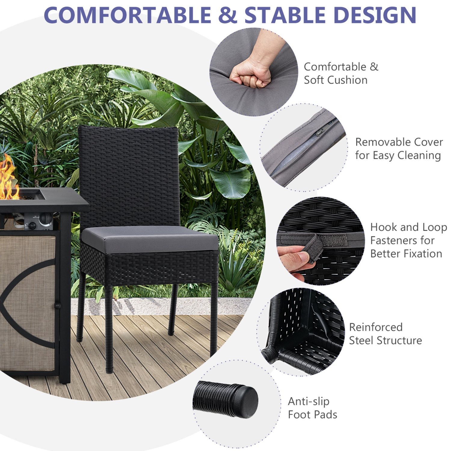 Gymax 4PCS PE Wicker Patio Dining Chairs Outdoor Rattan Chair Set w/ Cushions