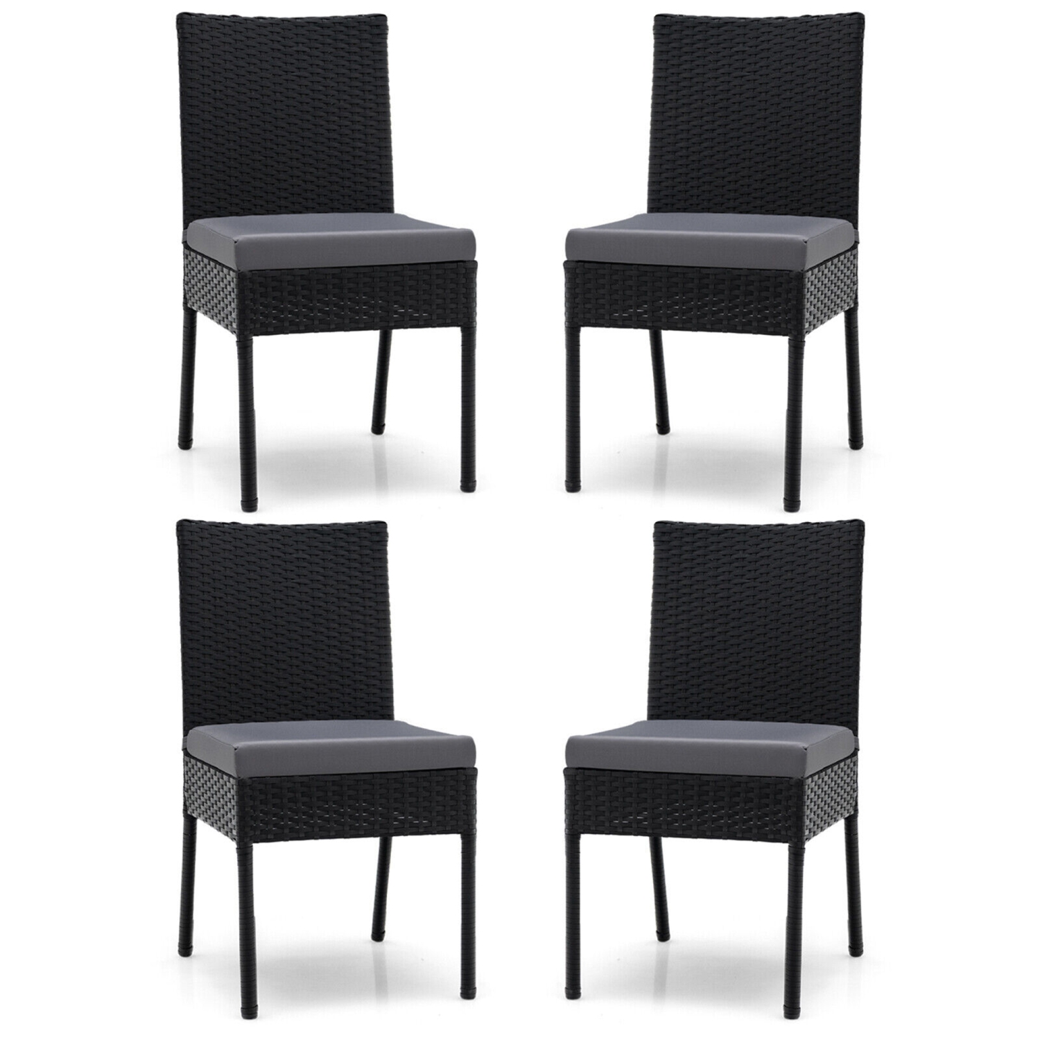 Gymax 4PCS PE Wicker Patio Dining Chairs Outdoor Rattan Chair Set w/ Cushions