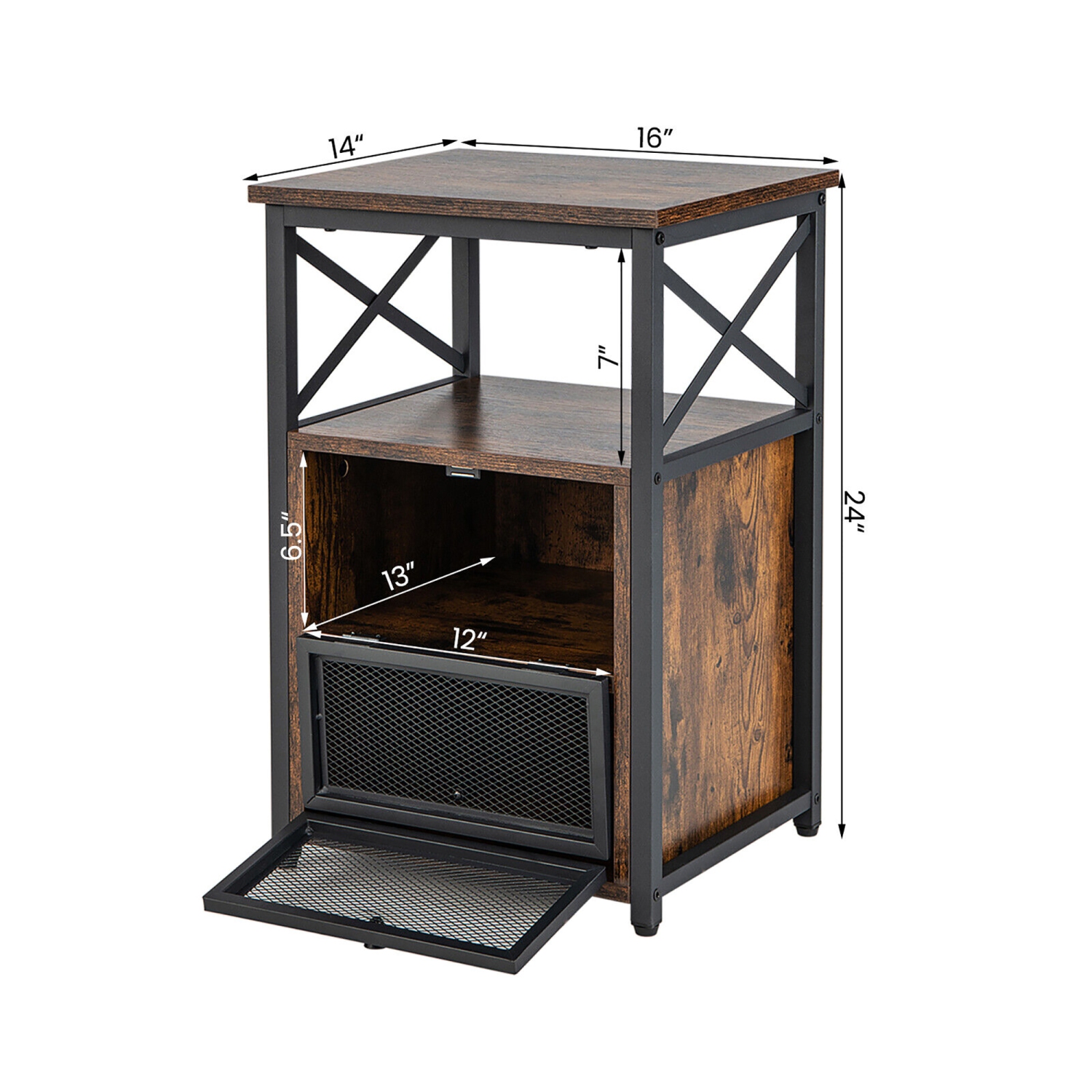 Gymax 2PCS Side End Table Nightstands w/ 2 Open shelves & 2 Flip Drawers Rustic Brown