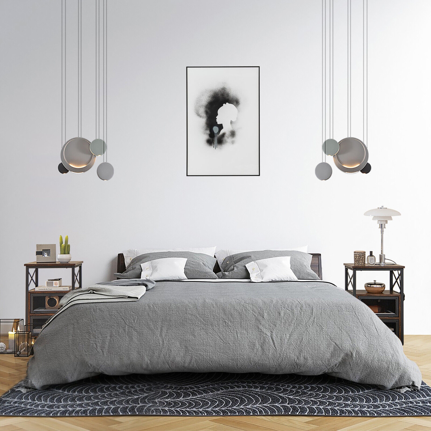 Gymax 2PCS Side End Table Nightstands w/ 2 Open shelves & 2 Flip Drawers Rustic Brown