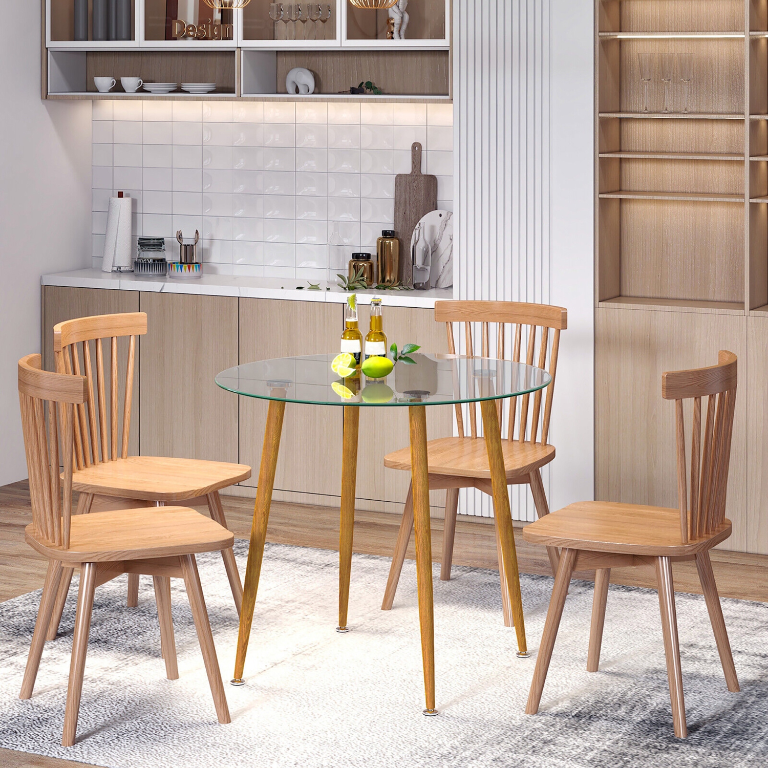 Gymax Leisure Coffee Table Round Glass Dining Table w/ Metal Legs Kitchen Living Room