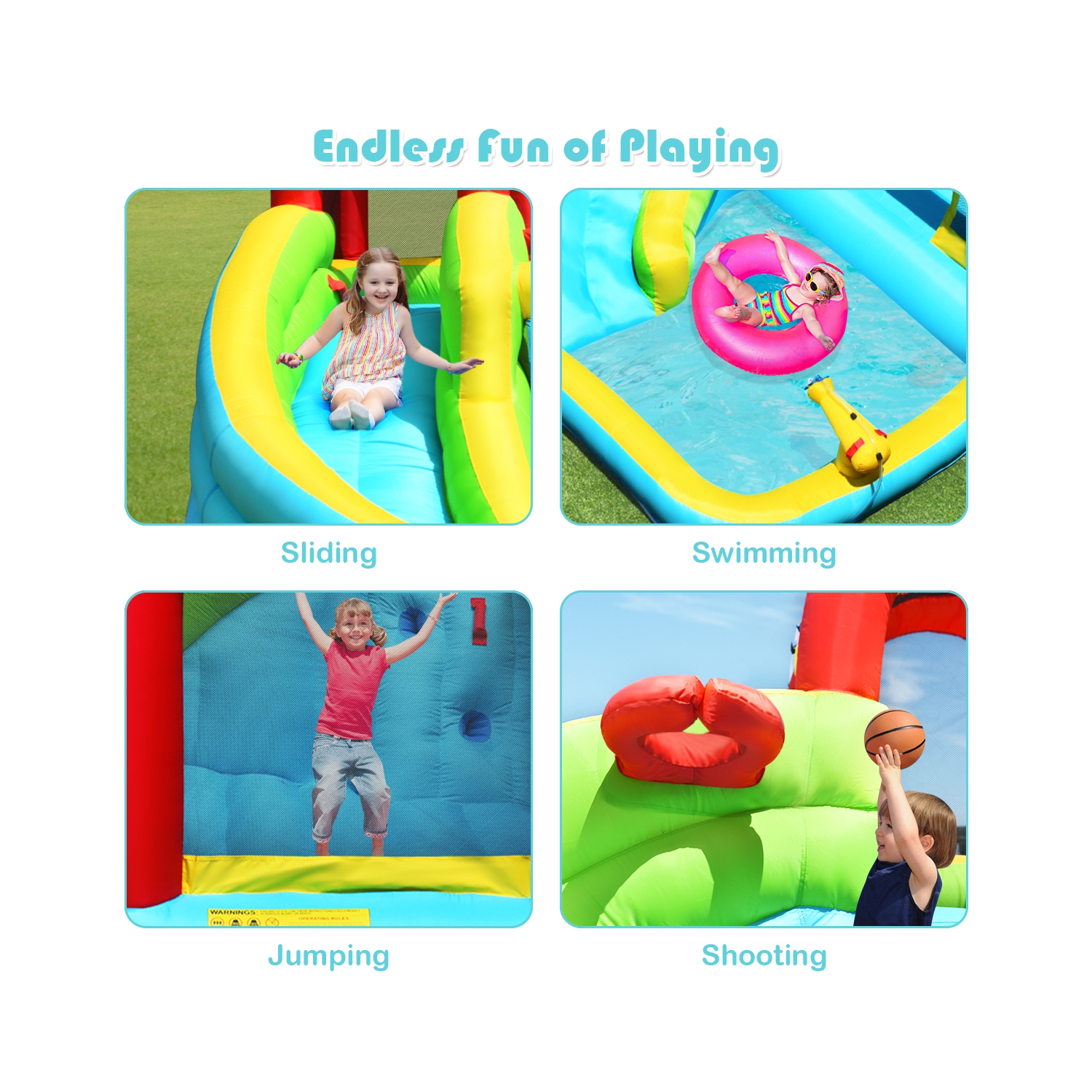 Costway Inflatable Kids Water Slide Jumper Bounce House Splash Water Pool with 550W Blower