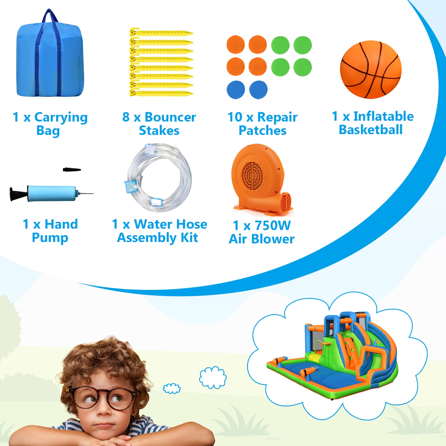 Château géant gonflable à glissade d'eau avec deux murs d'escalade et souffleur 680&nbsp;W de Costway