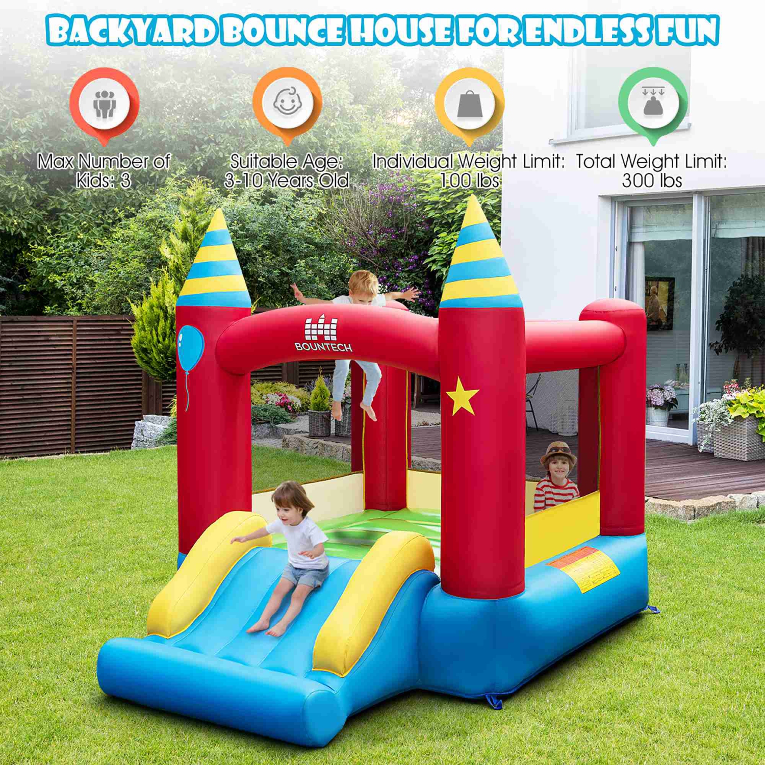 Costway Inflatable Bounce Castle Kids Jumping Bouncer Indoor Outdoor with 550W Blower