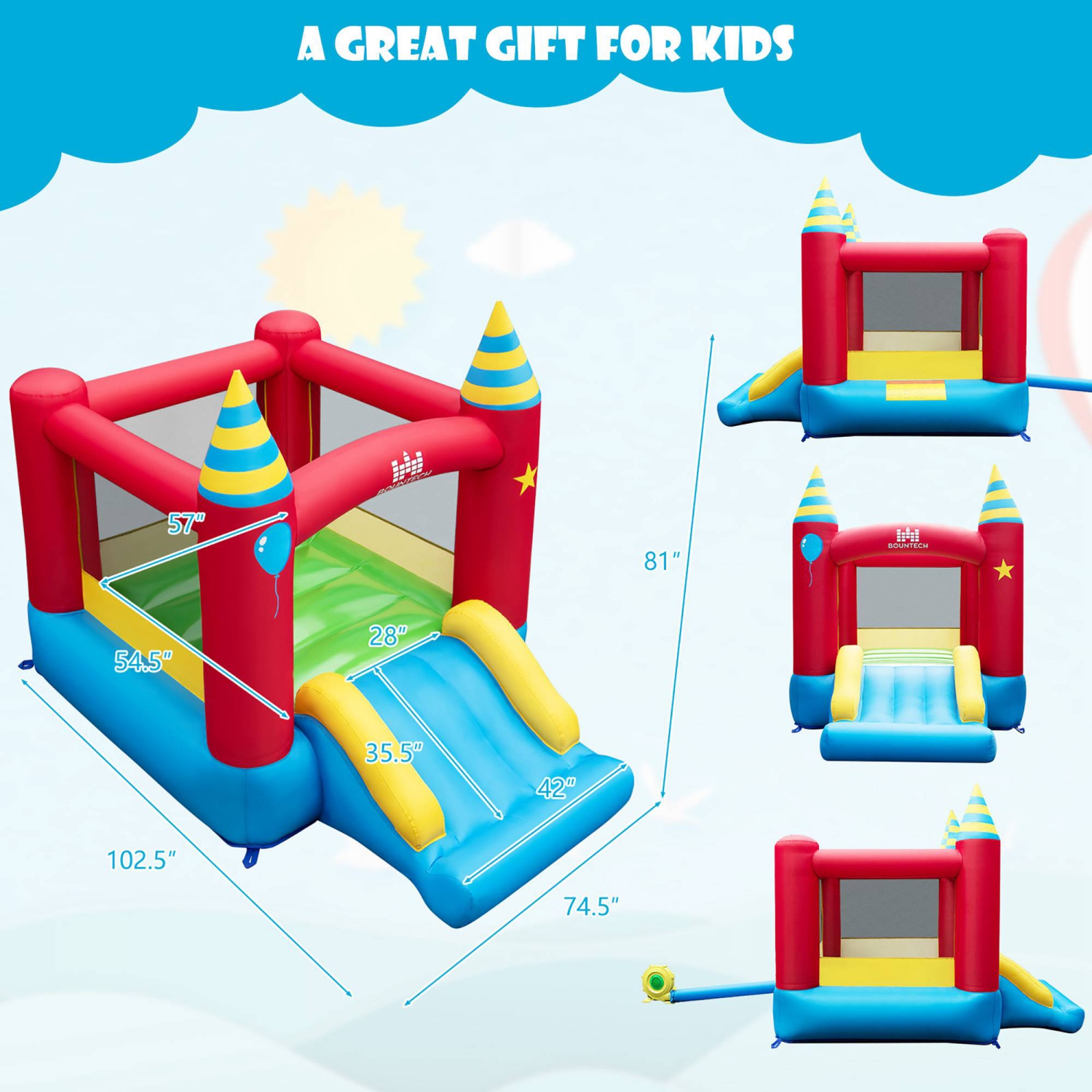 Costway Inflatable Bounce Castle Kids Jumping Bouncer Indoor Outdoor with 550W Blower