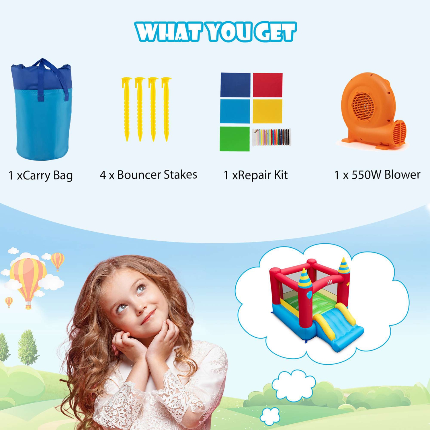 Costway Inflatable Bounce Castle Kids Jumping Bouncer Indoor Outdoor with 550W Blower