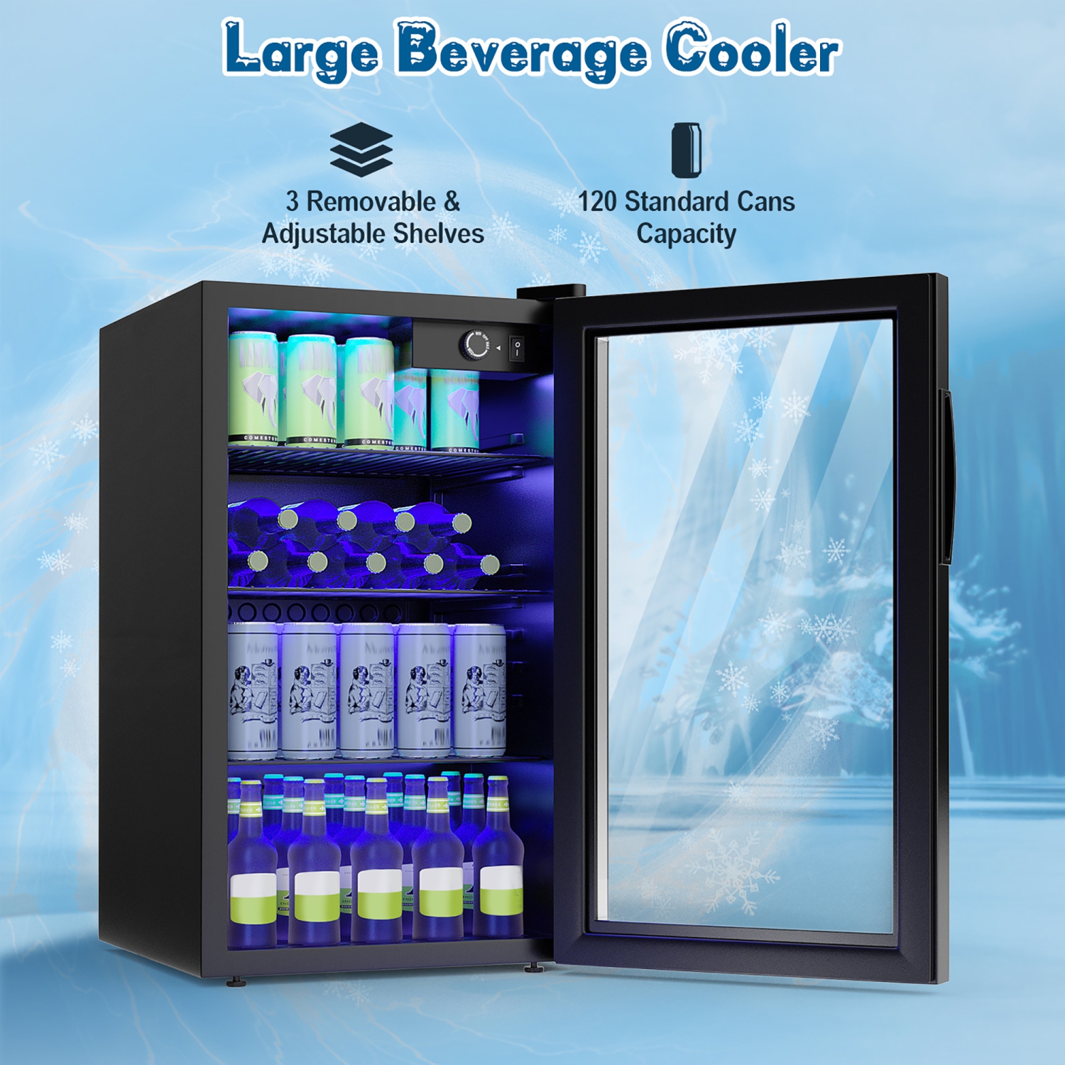 Goplus 120 Can Beverage Refrigerator Beer Wine Soda Drink Cooler Mini Fridge