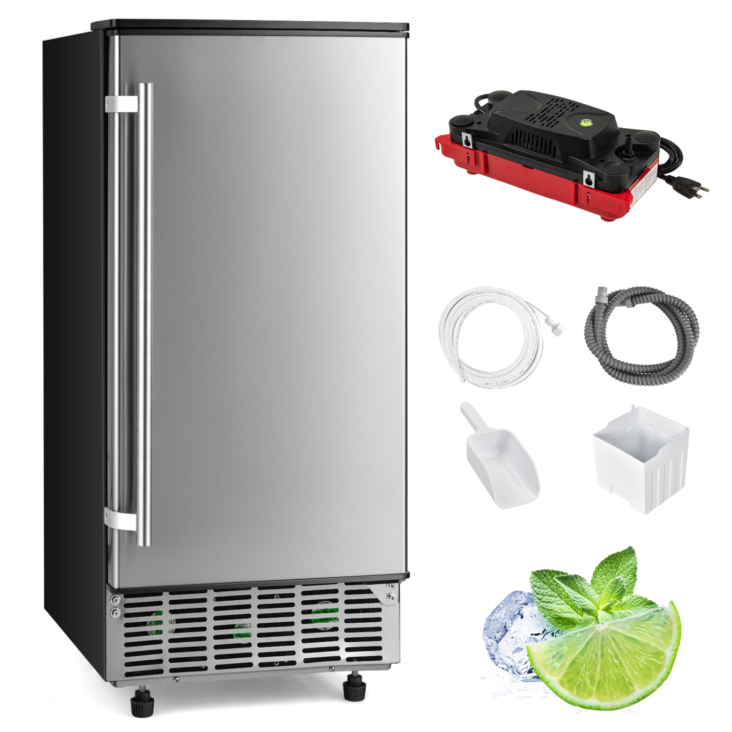 Costway Ice Maker Free-Standing/Under Counter Machine 80lbs/Day with External Drain Pump
