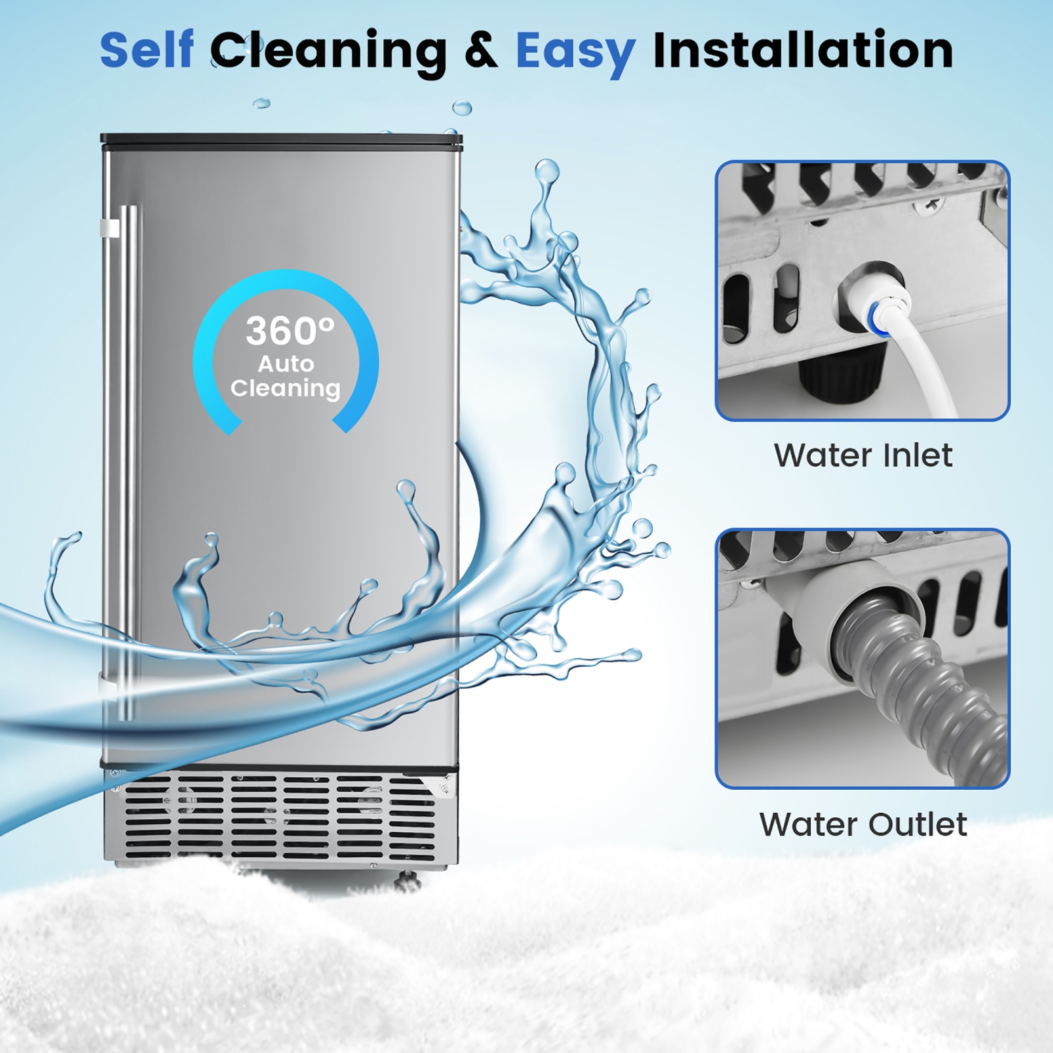 Costway Ice Maker Free-Standing/Under Counter Machine 80lbs/Day with External Drain Pump