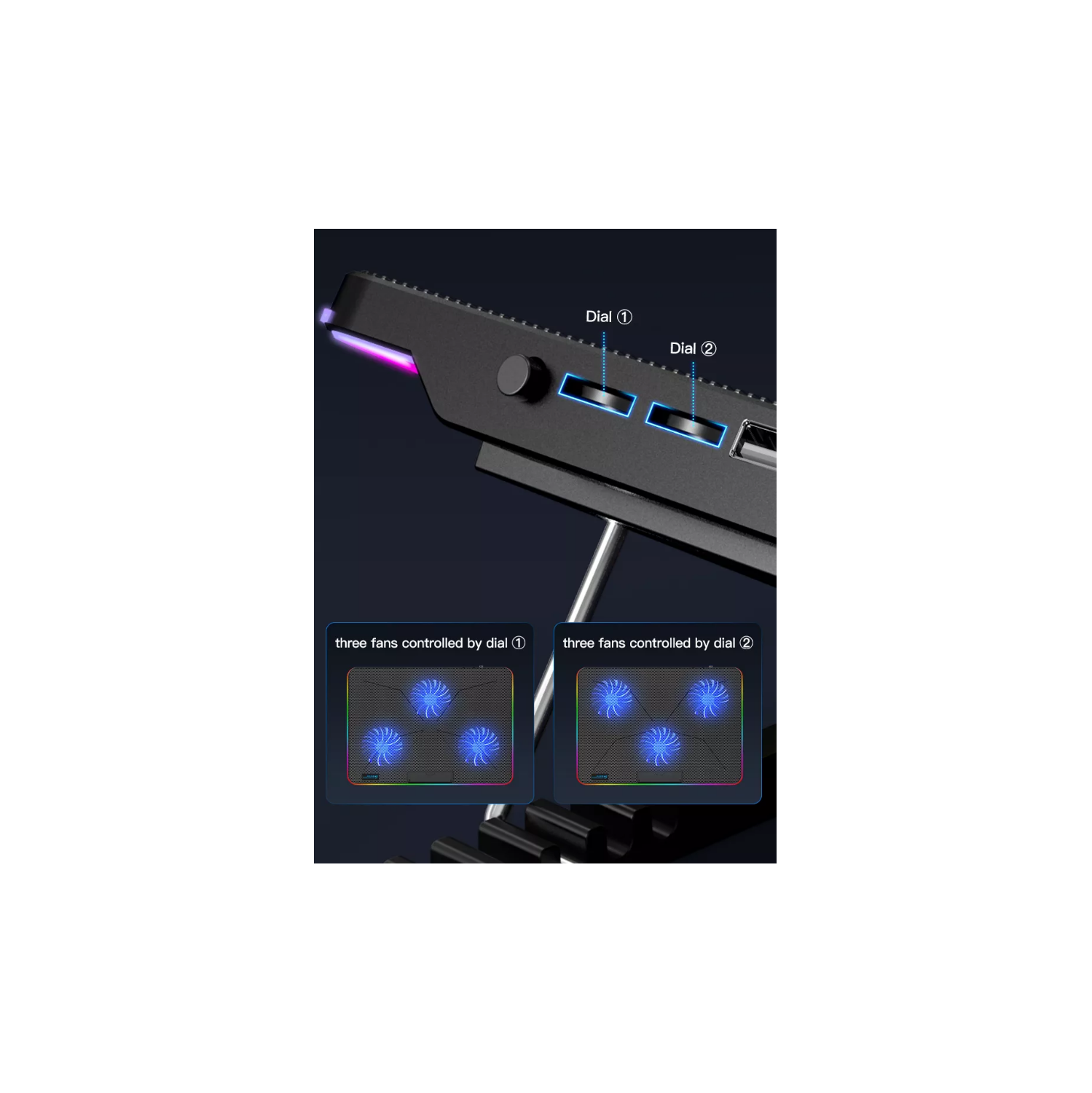 Gaming Laptop Cooling Pad 6 Quiet RGB Fans, Adjustable Stand for 7"-16" Laptops, USB Powered Portable Cooler with 7 Height Levels & Non-Slip Design