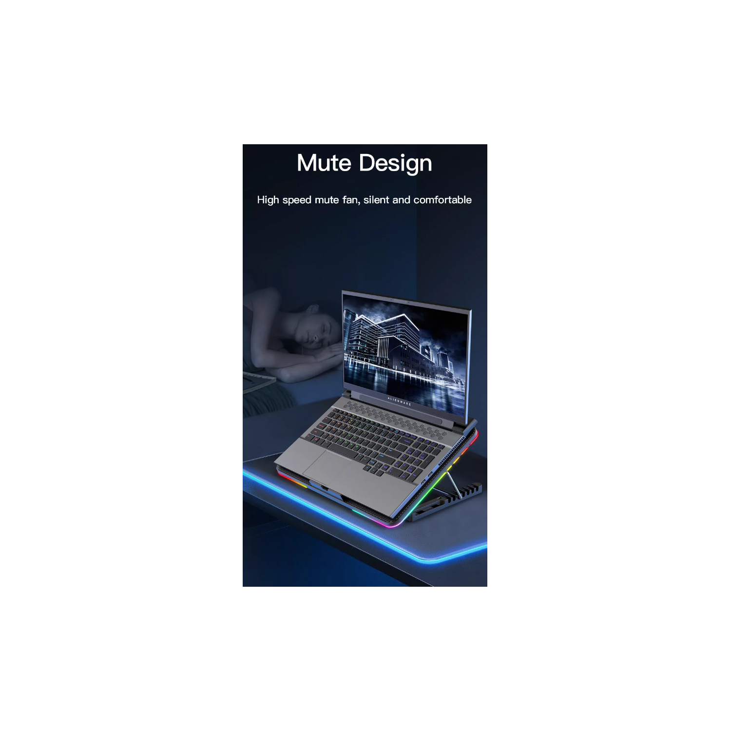 Gaming Laptop Cooling Pad 6 Quiet RGB Fans, Adjustable Stand for 7"-16" Laptops, USB Powered Portable Cooler with 7 Height Levels & Non-Slip Design