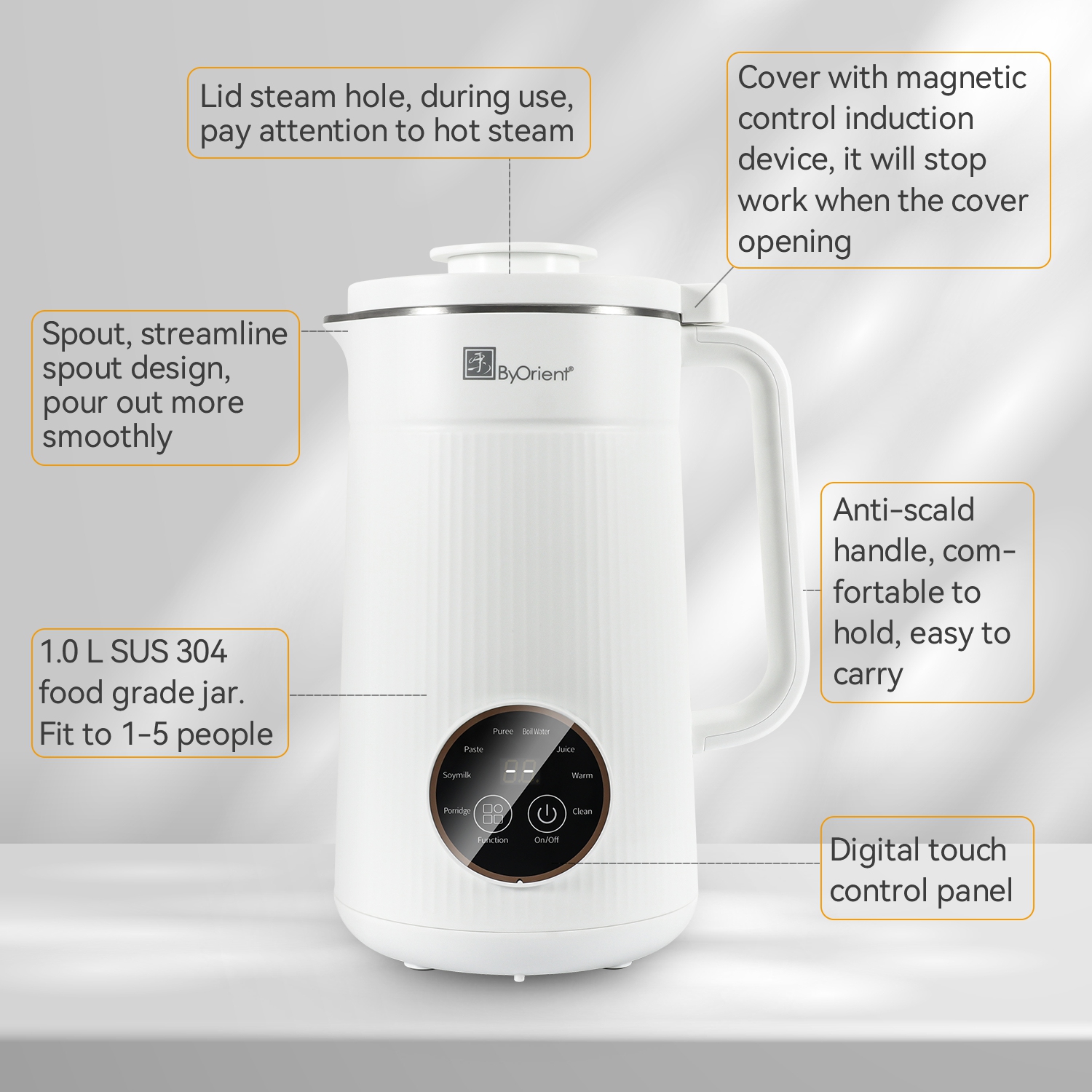 ByOrient – machine multifonctionnelle de NutMilk pour préparer du lait d’amande maison, du lait de soya, du lait d’avoine, du lait de noix de cajou,