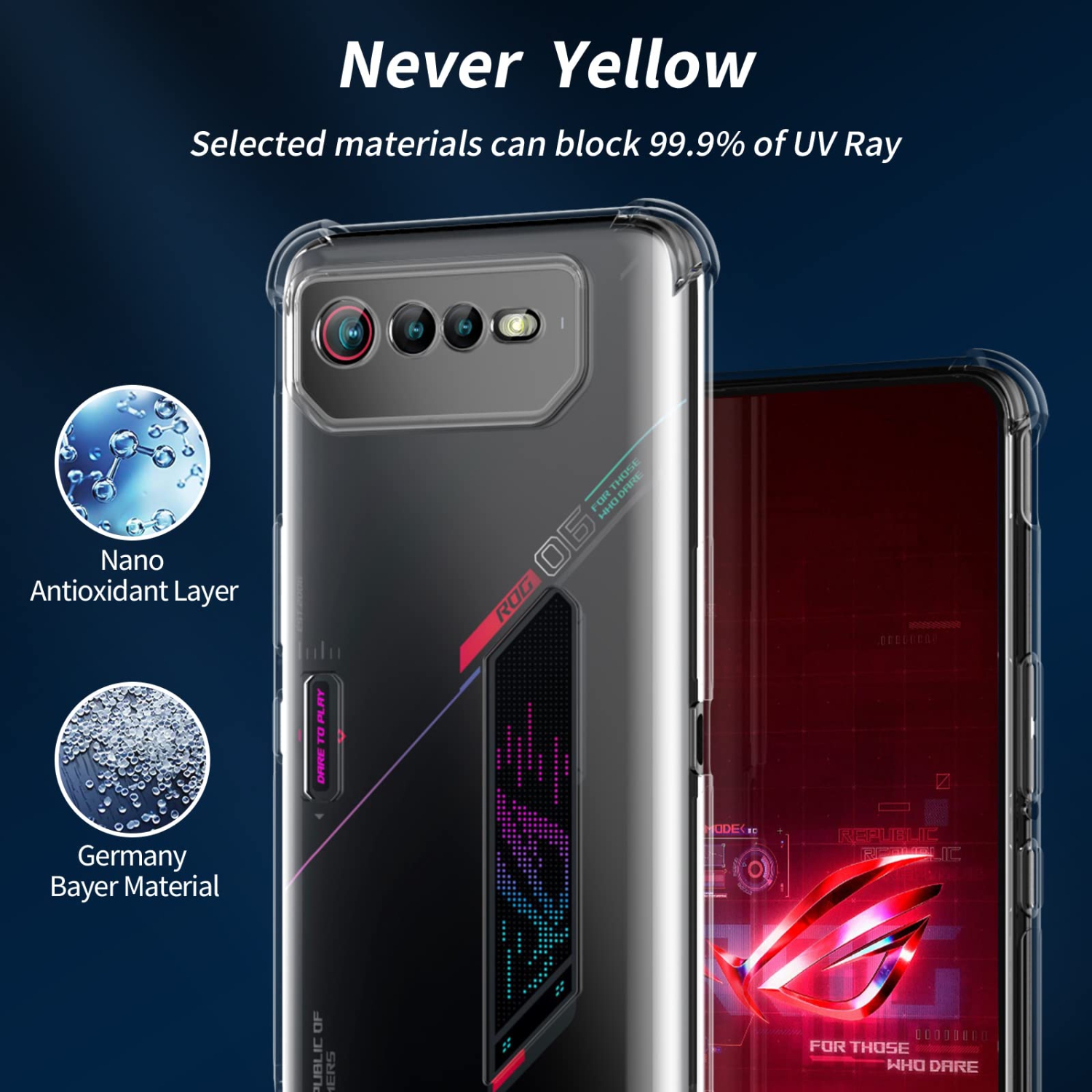 Étui pour ROG Phone 6 d’ASUS, étui pour téléphone ROG 6 transparent, coins renforcés résistant aux égratignures, étui protecteur en silicone souple