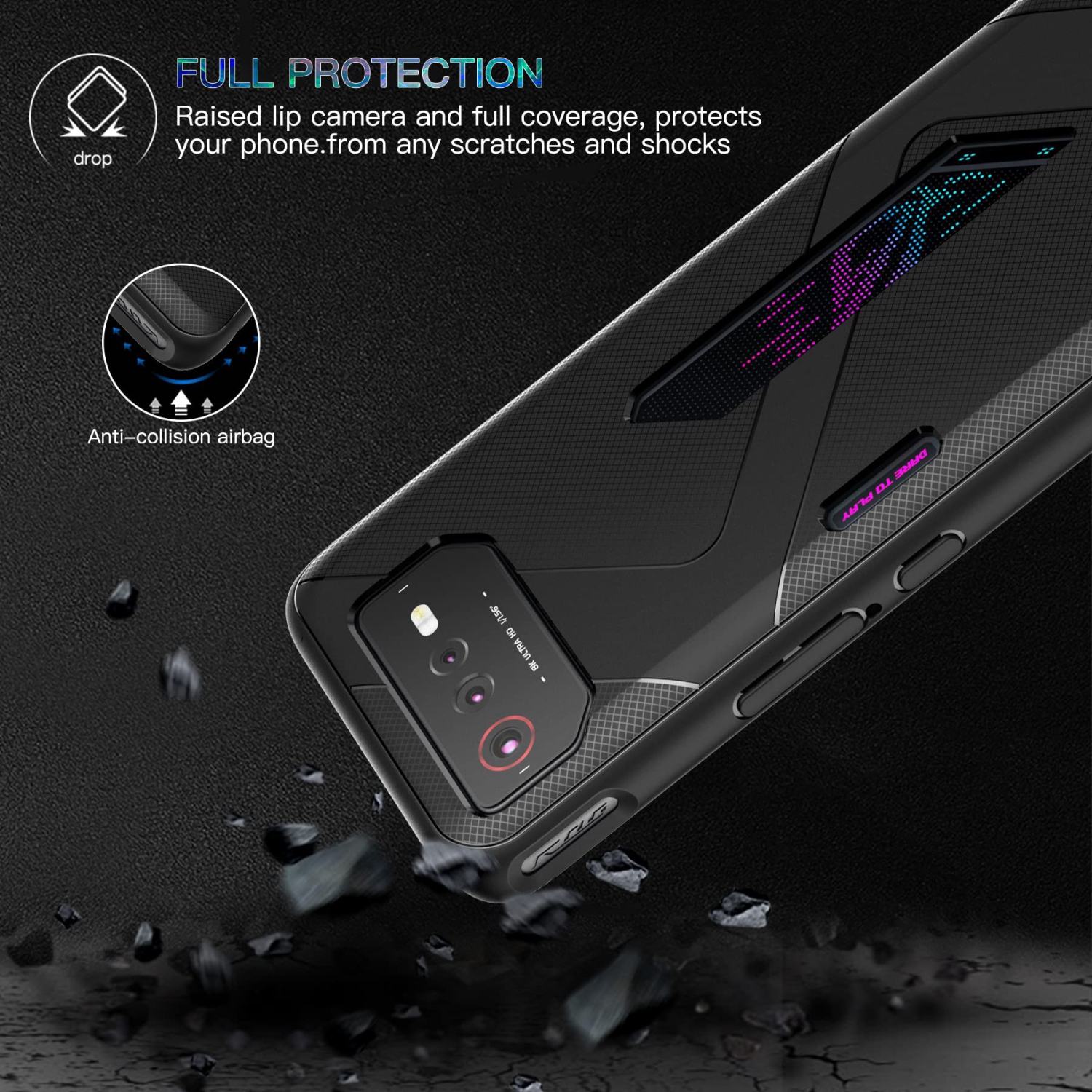 Gaming Phone Case for ASUS ROG Phone 6, Soft TPU Heat Dissipation Ultra Slim Thin Shockproof Cover, Anti-Fingerprint Comfortable Protective Case for