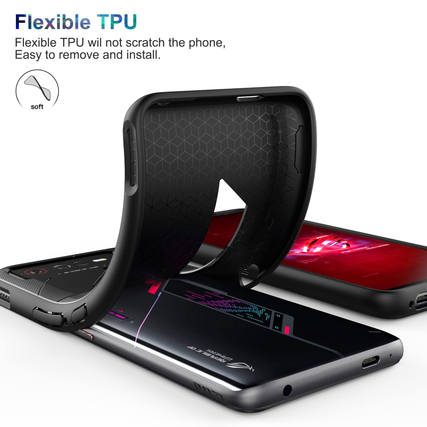 Gaming Phone Case for ASUS ROG Phone 6, Soft TPU Heat Dissipation Ultra Slim Thin Shockproof Cover, Anti-Fingerprint Comfortable Protective Case for