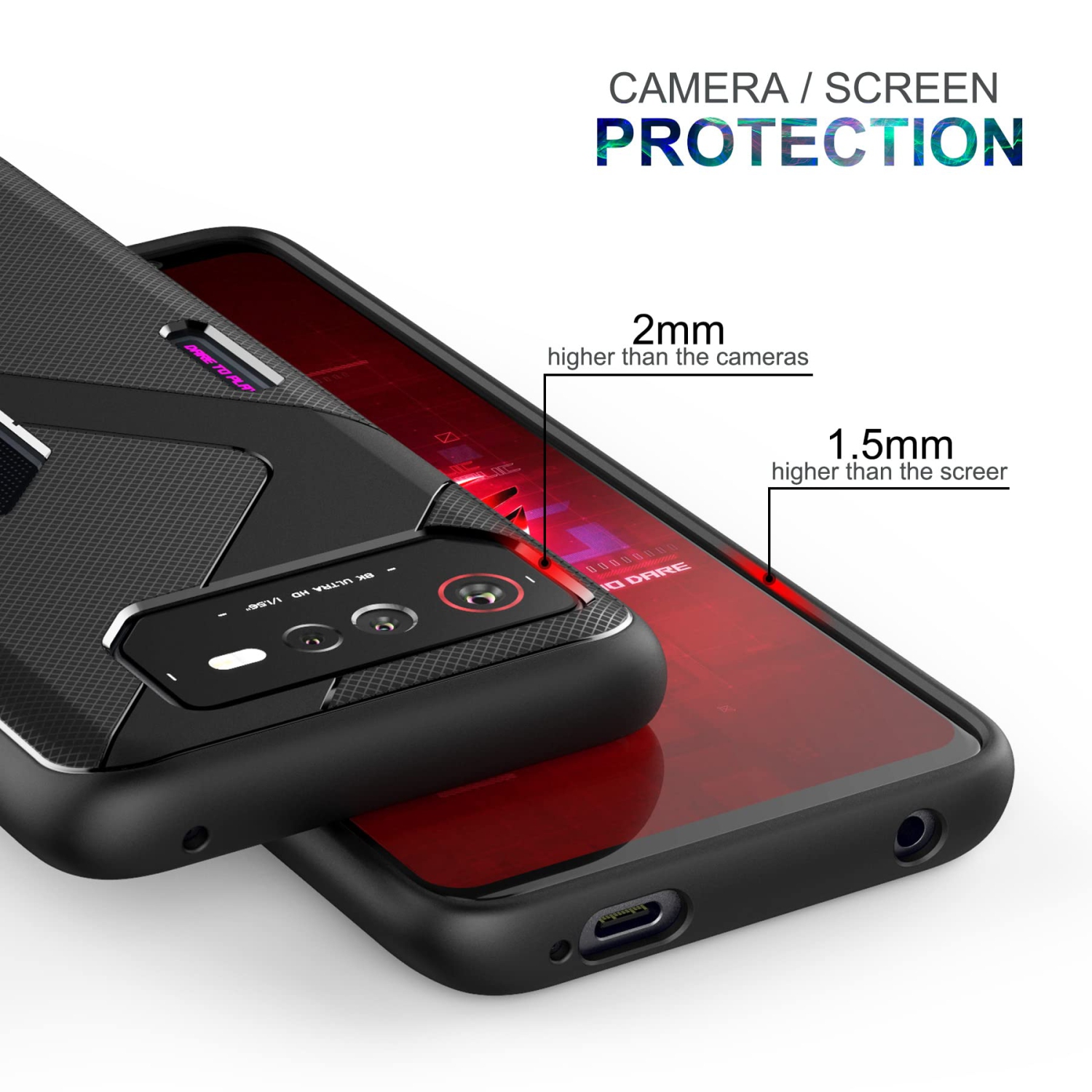 Gaming Phone Case for ASUS ROG Phone 6, Soft TPU Heat Dissipation Ultra Slim Thin Shockproof Cover, Anti-Fingerprint Comfortable Protective Case for