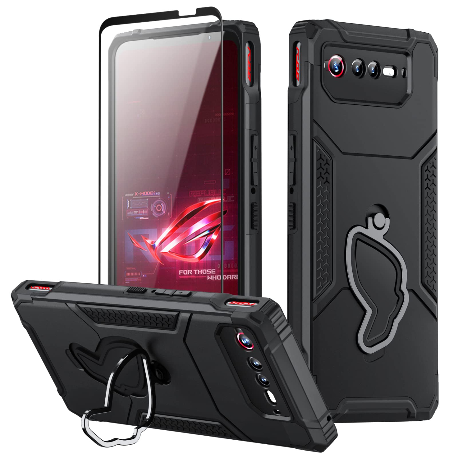 Étui Armor pour ROG Phone 6/6 Pro/6D/6D Ultimate/6 bat-Man Edition avec béquille et protecteur d’appareil photo, étui robuste antichoc 360° avec