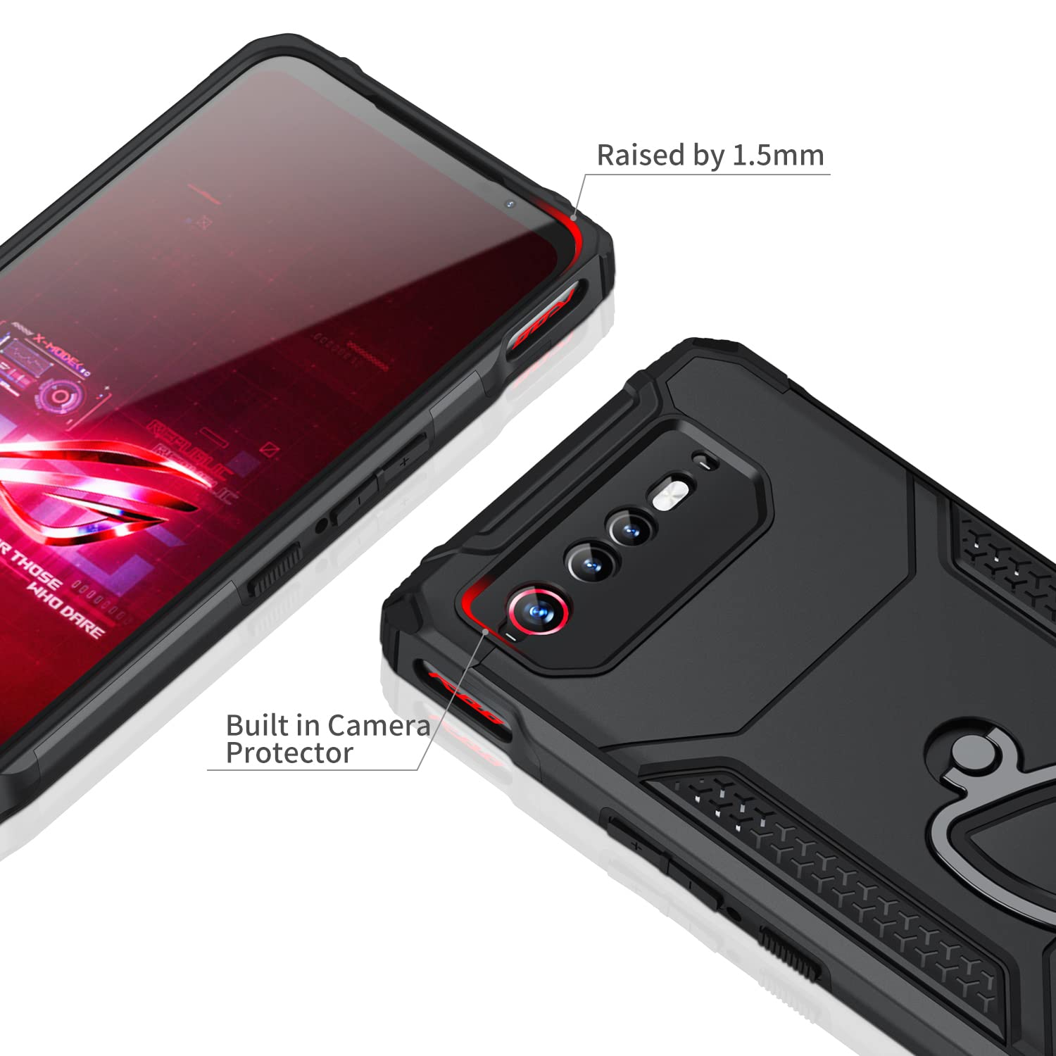 Étui Armor pour ROG Phone 6/6 Pro/6D/6D Ultimate/6 bat-Man Edition avec béquille et protecteur d’appareil photo, étui robuste antichoc 360° avec